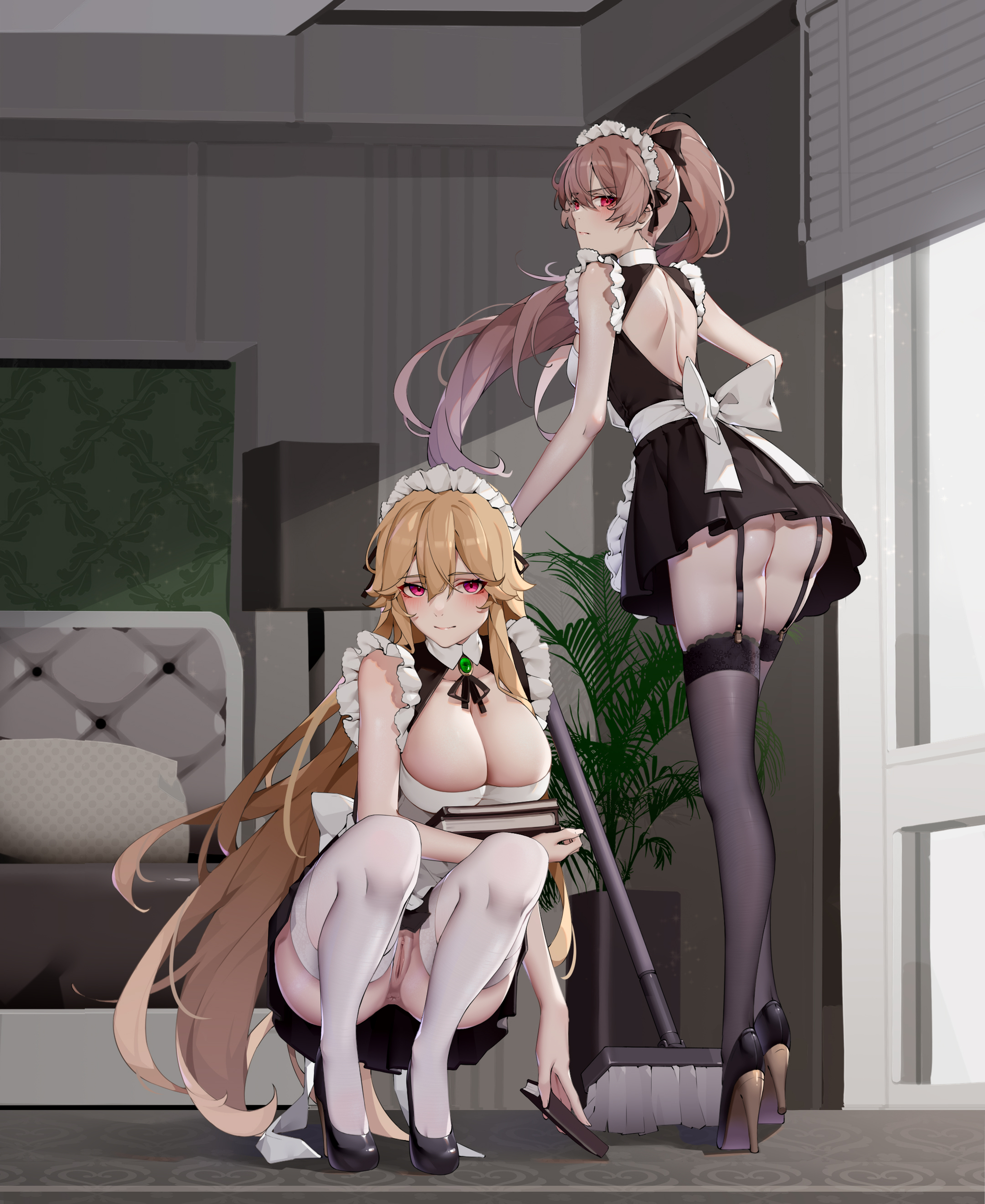 Maids (Supplement) - NSFW, Anime, Anime art, Art, Azur lane, Richelieu, Jean Bart, Housemaid, Boobs, Pantsu, Booty, Labia, Stockings, Sperm, Hand-drawn erotica, Erotic, Longpost