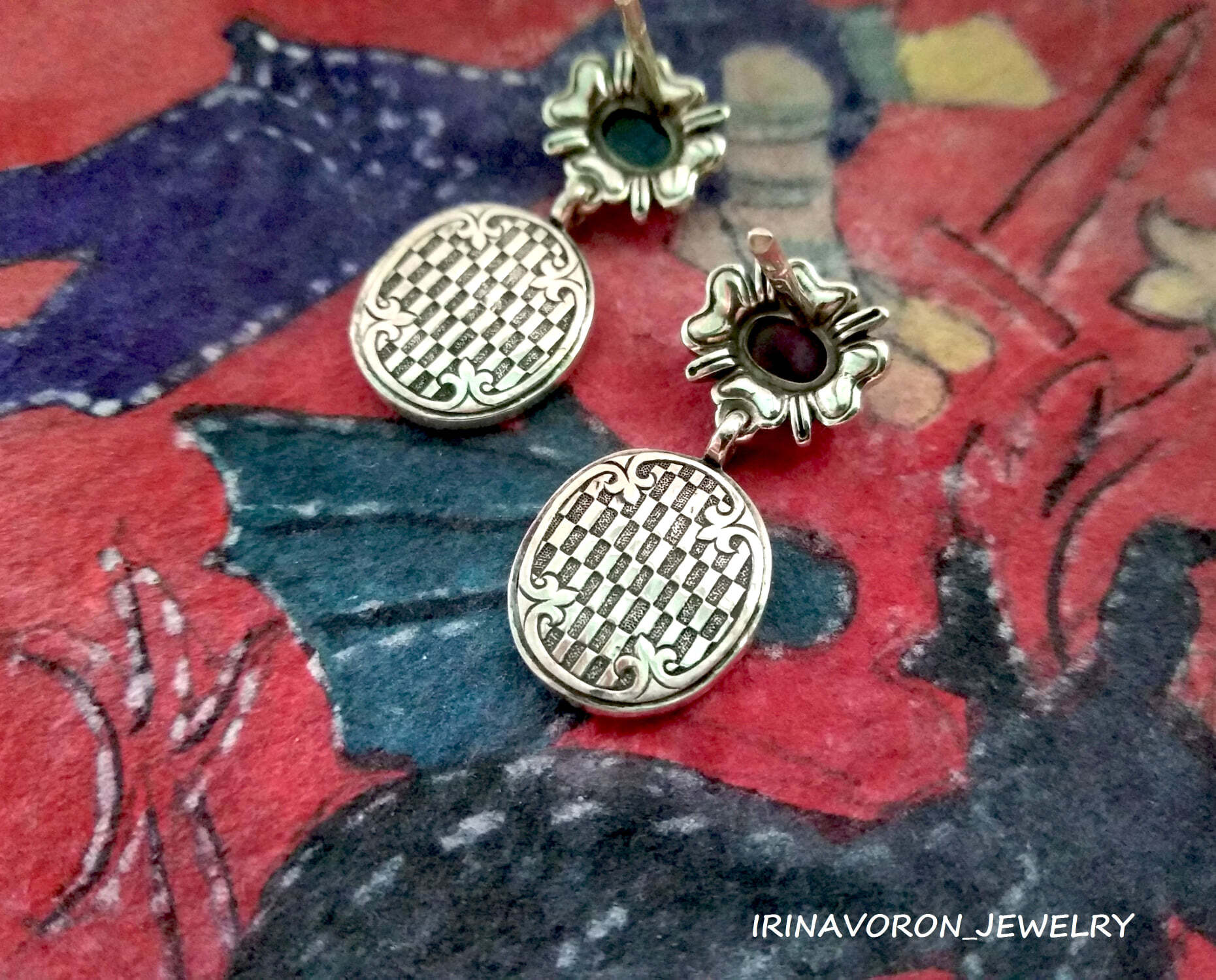 Stud earrings inspired by 15th century tapestries - My, Earrings, Jeweler, Decoration, Trellis, Museum, Jewelry, Longpost, Needlework without process