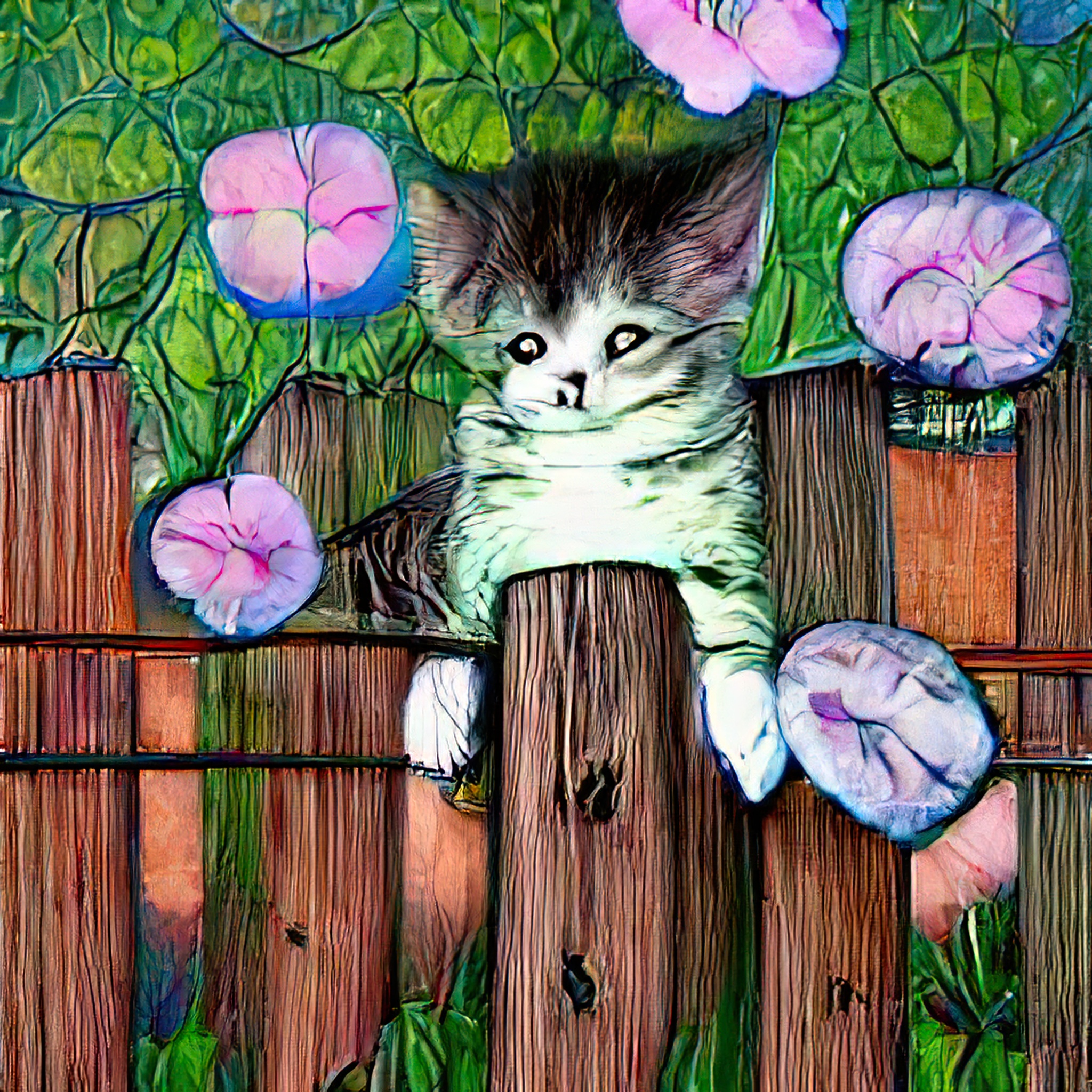 Рисунок коты на заборе