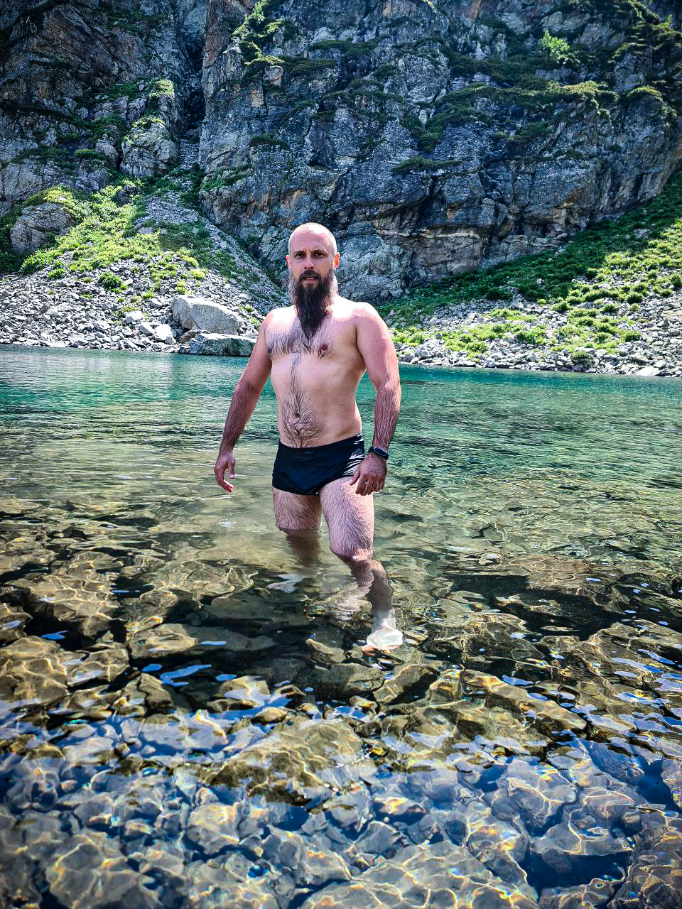 Mountain body post(or ends in water) - NSFW, My, Mr Playgirl, Kilt, Playgirl, Men, Muscle, Hairiness, Beard, The mountains, River, Lake, Longpost