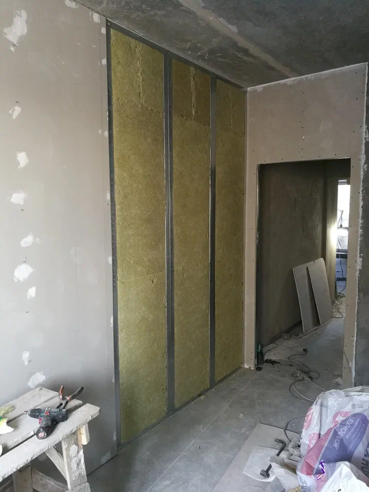 Wall soundproofing - My, Gcl, Noise isolation, Repair, Interior decoration, Finishing, Apartment, I did it myself, Building, Partitions, Frame, Repair of apartments, Construction, Longpost