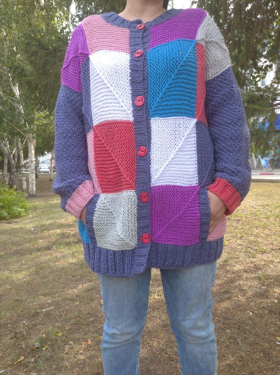 Square cardigan - My, Knitting, Needlework without process, Knitting, Cardigan, Longpost