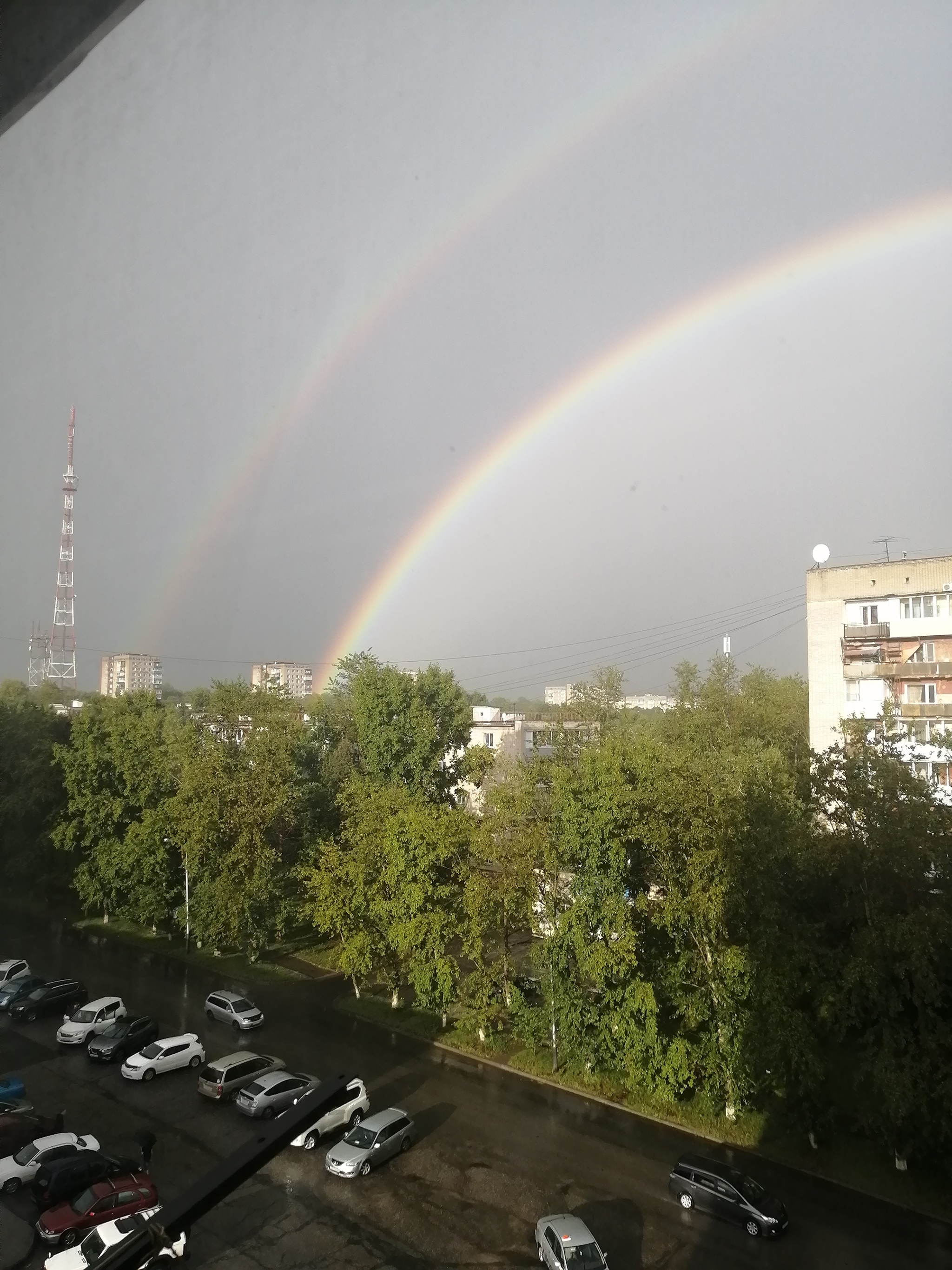 And the bad thoughts are gone! - My, Weather, Shower, Double Rainbow