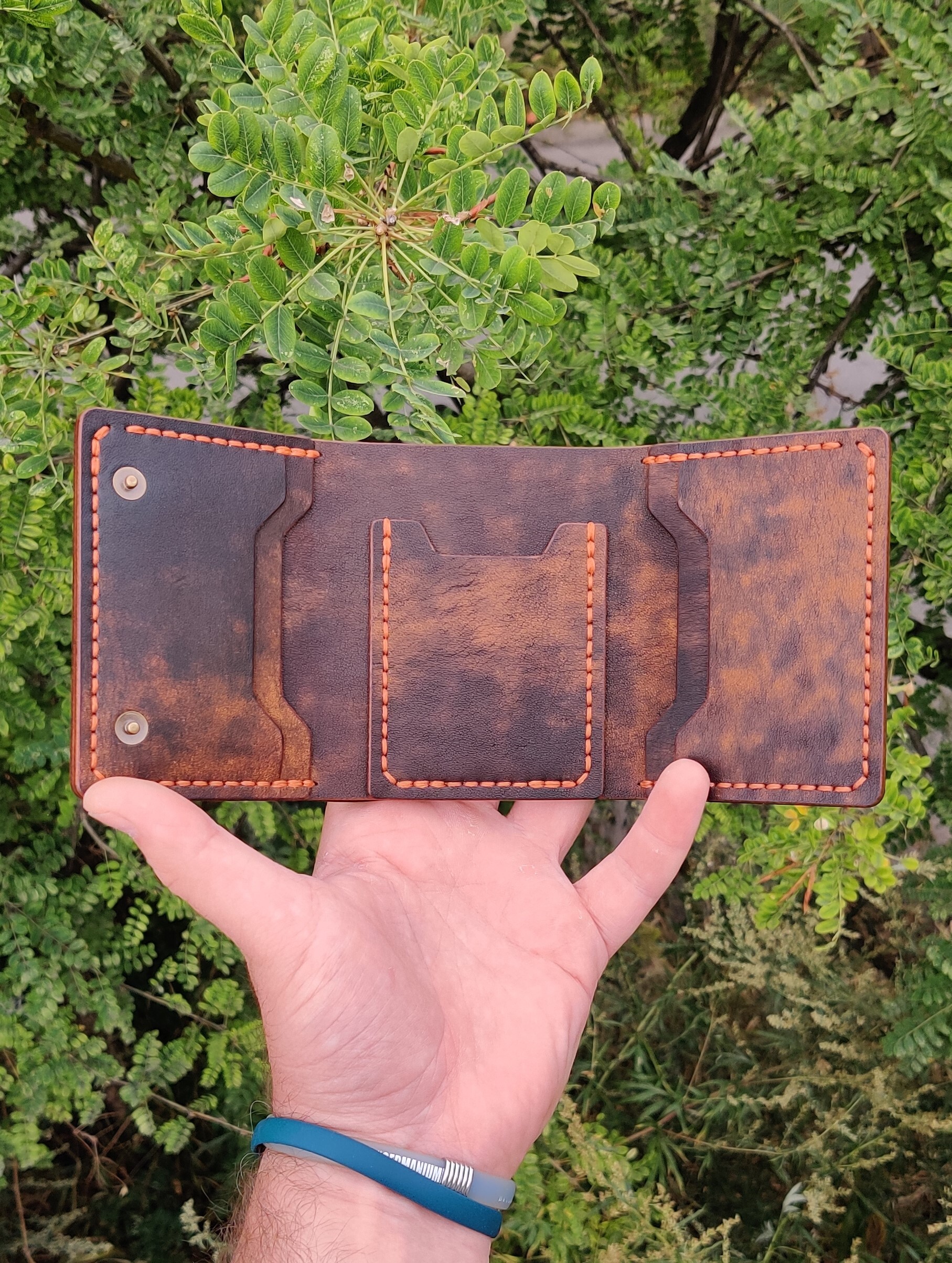 Just a genuine leather trifold - My, Leather products, Needlework without process, With your own hands, Longpost