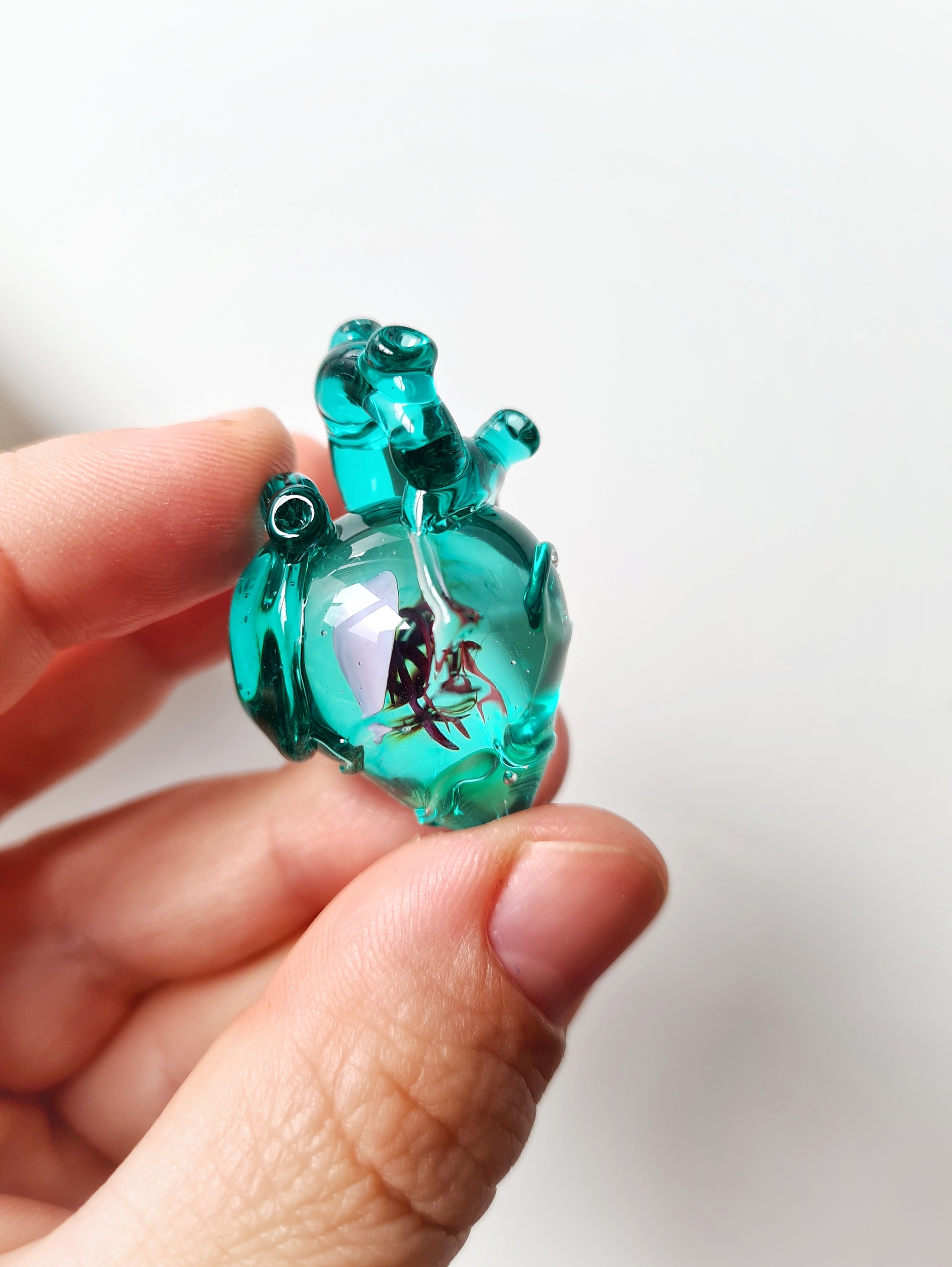 Heart with jellyfish - My, Needlework without process, Lampwork, Heart, Pendant, Anatomical heart, Video, Video VK, Longpost