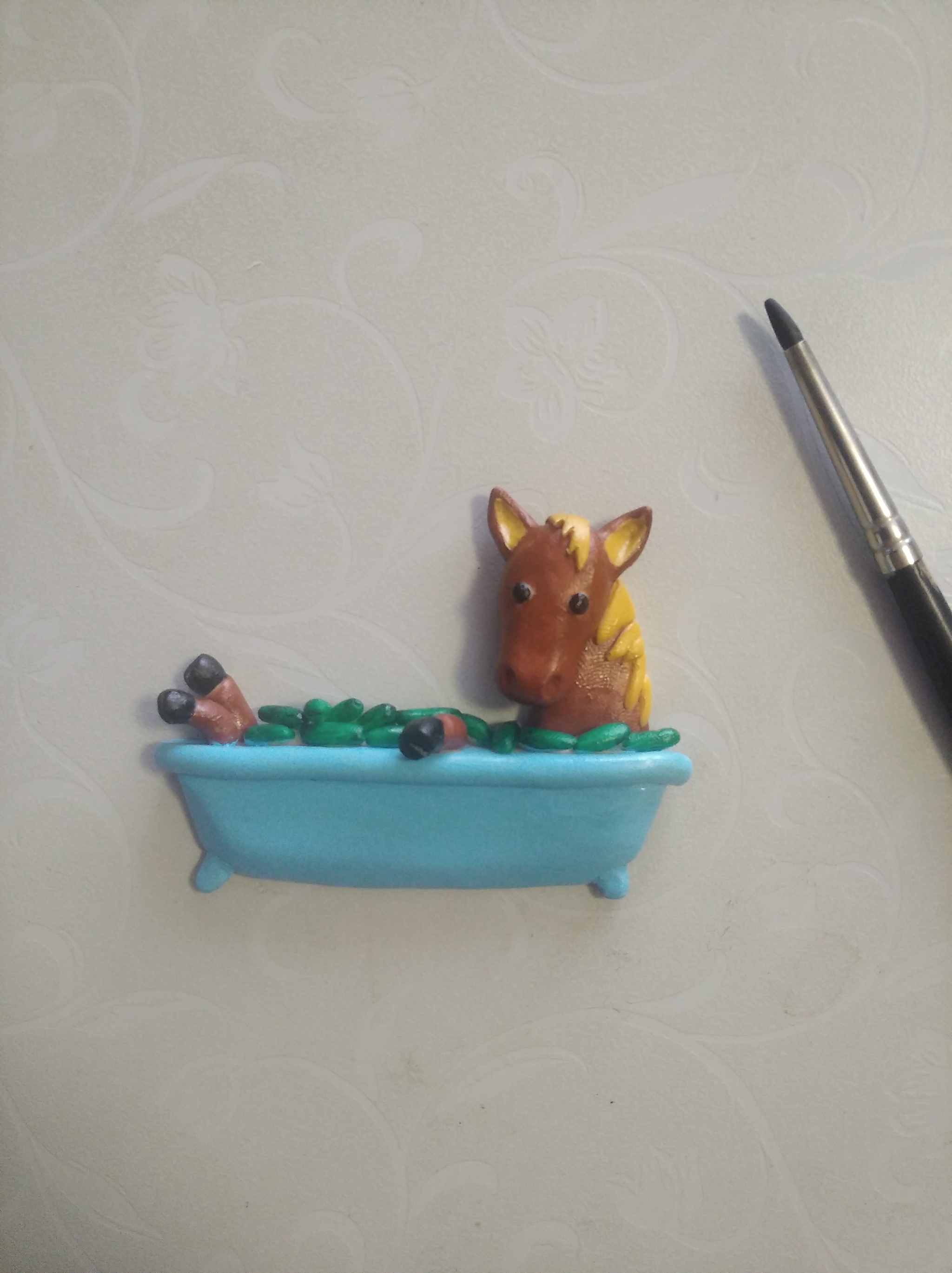 Why - My, Needlework with process, Polymer clay, Horse in the bath with cucumbers, Memes, Why?, Longpost