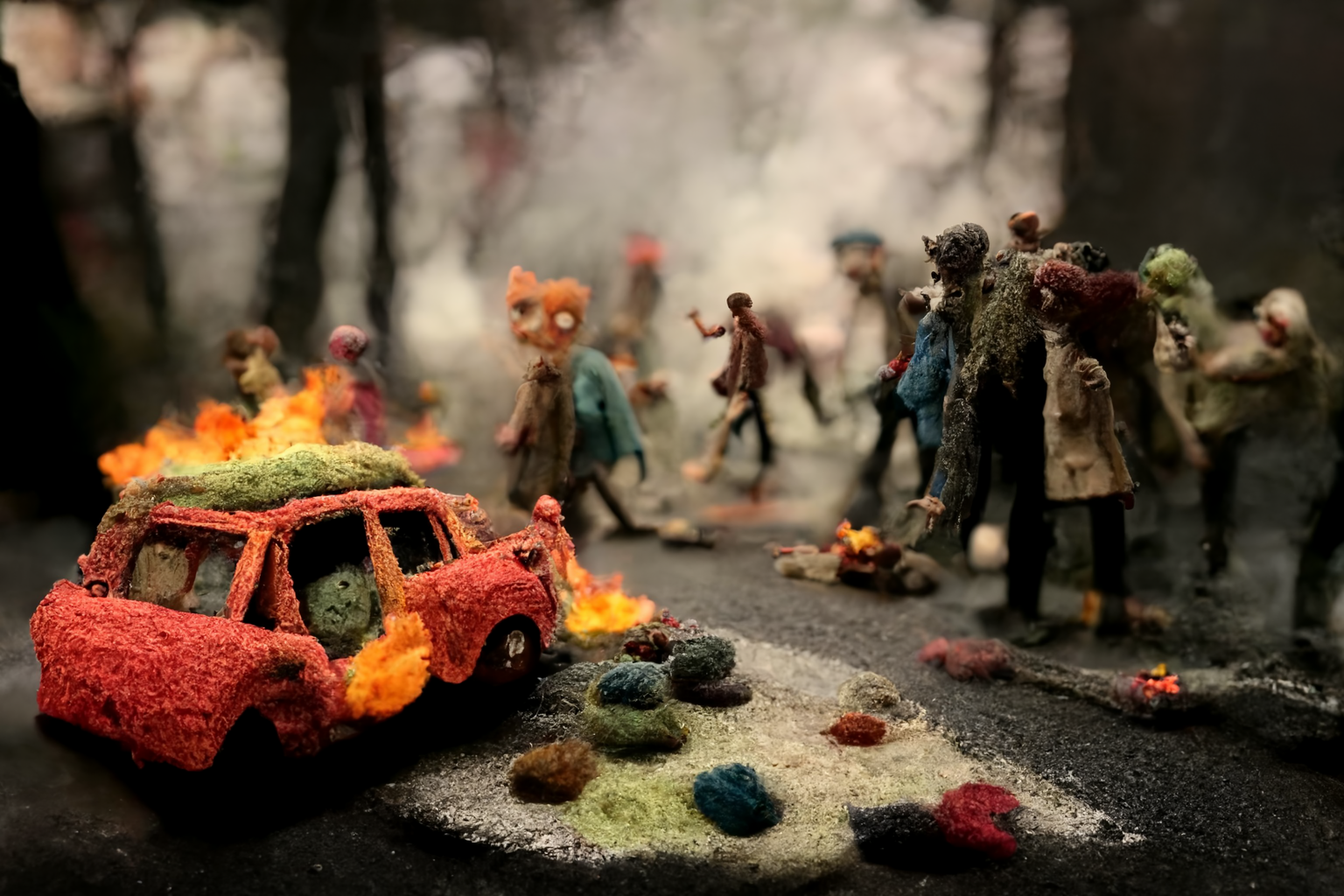 Rise of the felt zombies - Art, Images, Нейронные сети, Computer graphics, Artificial Intelligence, Characters (edit), Toys, Soft toy, Felt, Midjourney, Longpost