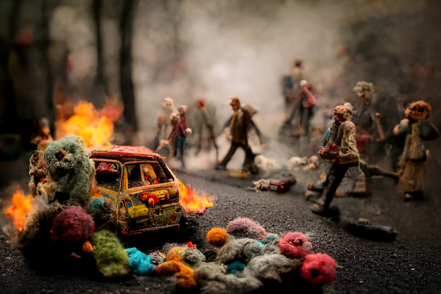 Rise of the felt zombies - Art, Images, Нейронные сети, Computer graphics, Artificial Intelligence, Characters (edit), Toys, Soft toy, Felt, Midjourney, Longpost