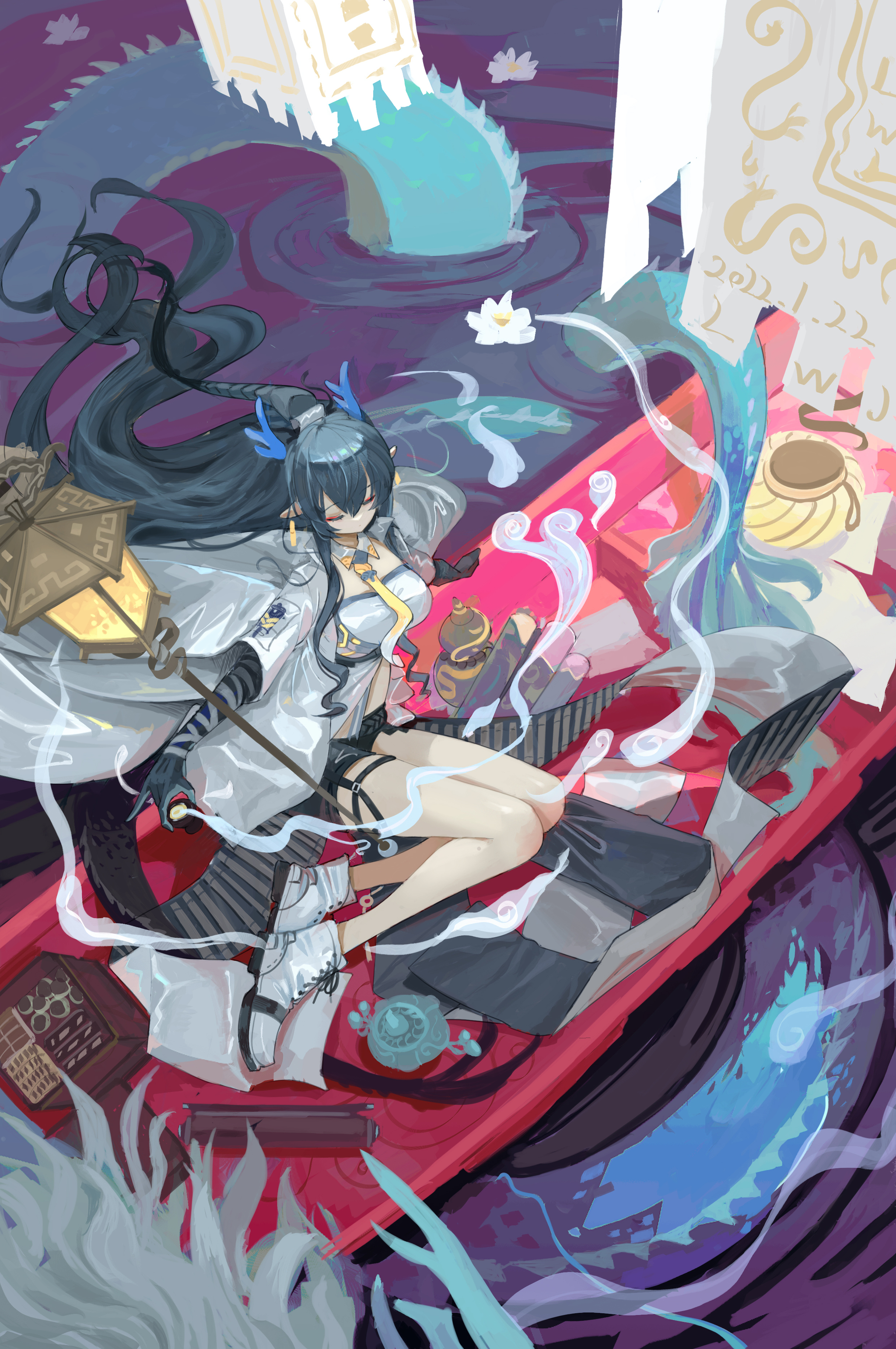 Arknights art by Lwj - Anime, Anime art, Arknights, Mudrock, Myrtle, Ling, Skadi the corrupting heart, Feater, Nian, Ifrit (Arknights), Amiya, Myrrh, Kaltsit, Mon3tr, Animal ears, Girl with Horns, Mobile games, Longpost