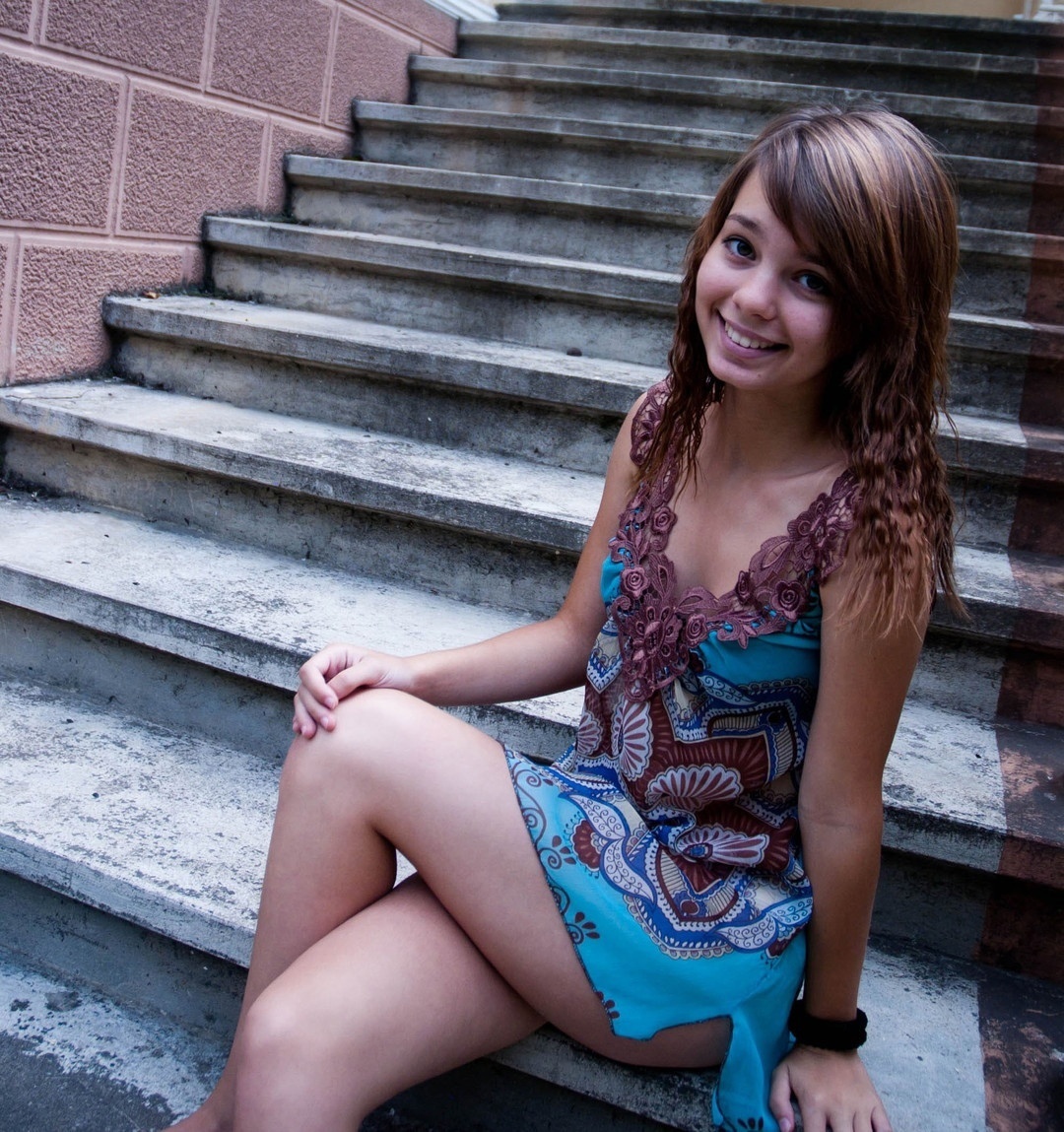 On the steps - Girls, Summer, Long hair, Stairs, The dress, The photo