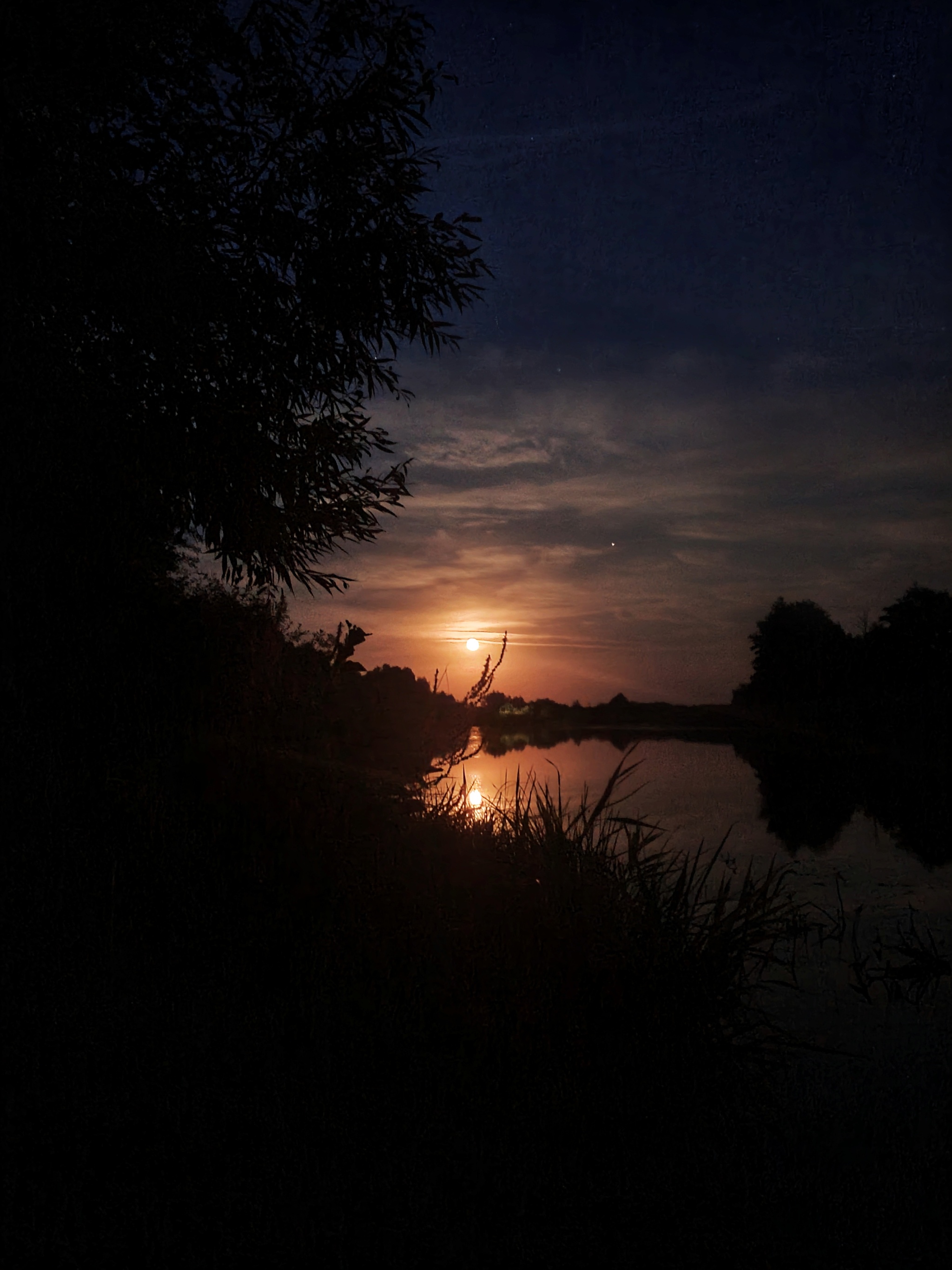 Two very different moons - My, moon, Full moon, The photo, Nature, River, Lake, Longpost