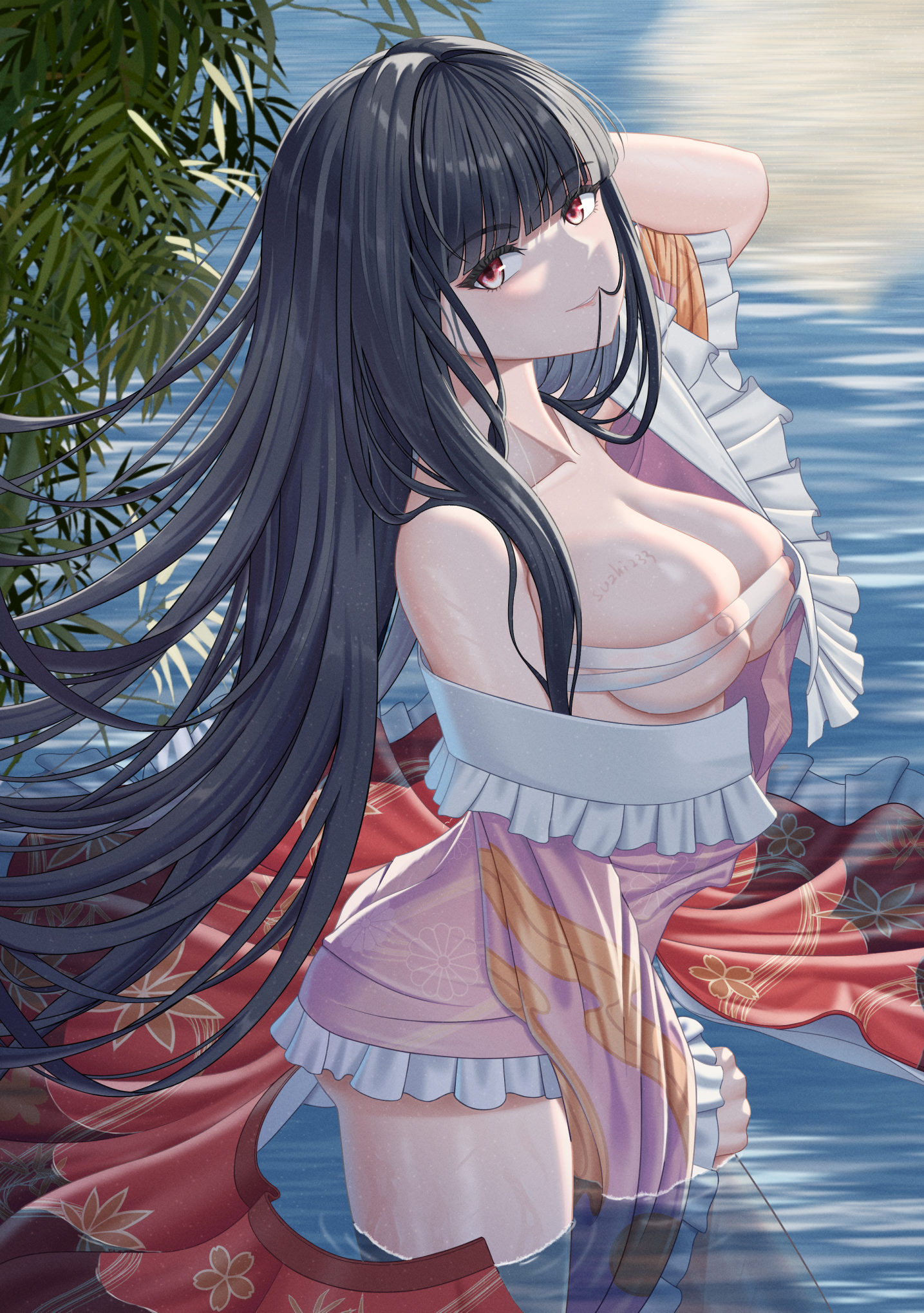 Houraisan kaguya - NSFW, Touhou, Houraisan kaguya, Anime, Anime art, Boobs, Hand-drawn erotica, Suzhi2333, Erotic