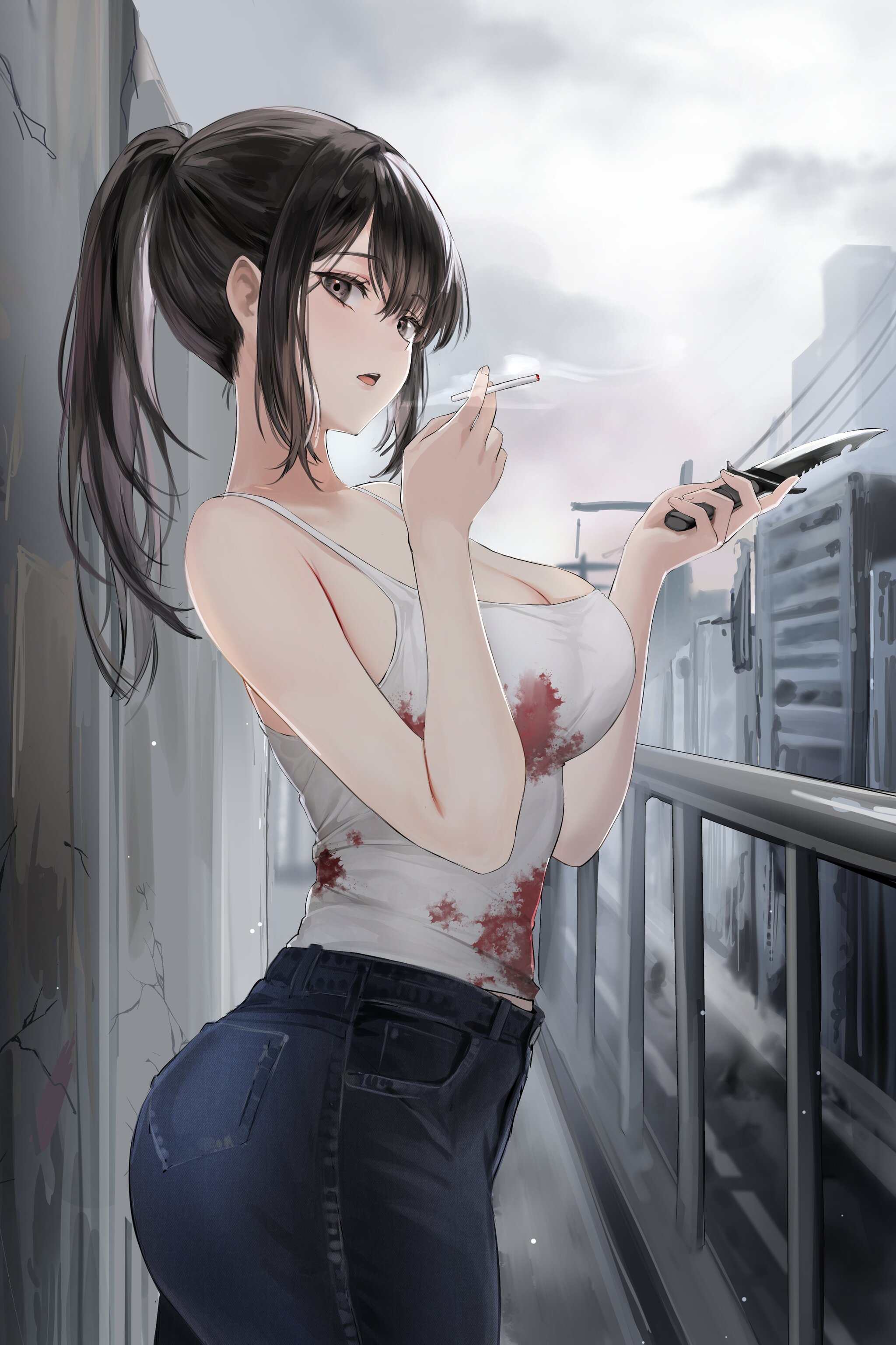 smoke break - Anime, Anime art, Original character, Lillly