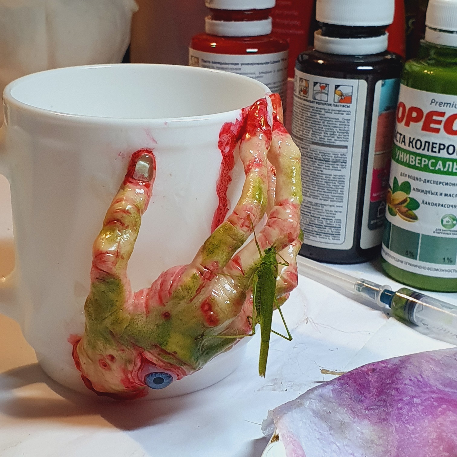 Amazing bullshit - My, Crafts, Лепка, Ceramics, Kripota, Mug with decor, Longpost, Needlework without process