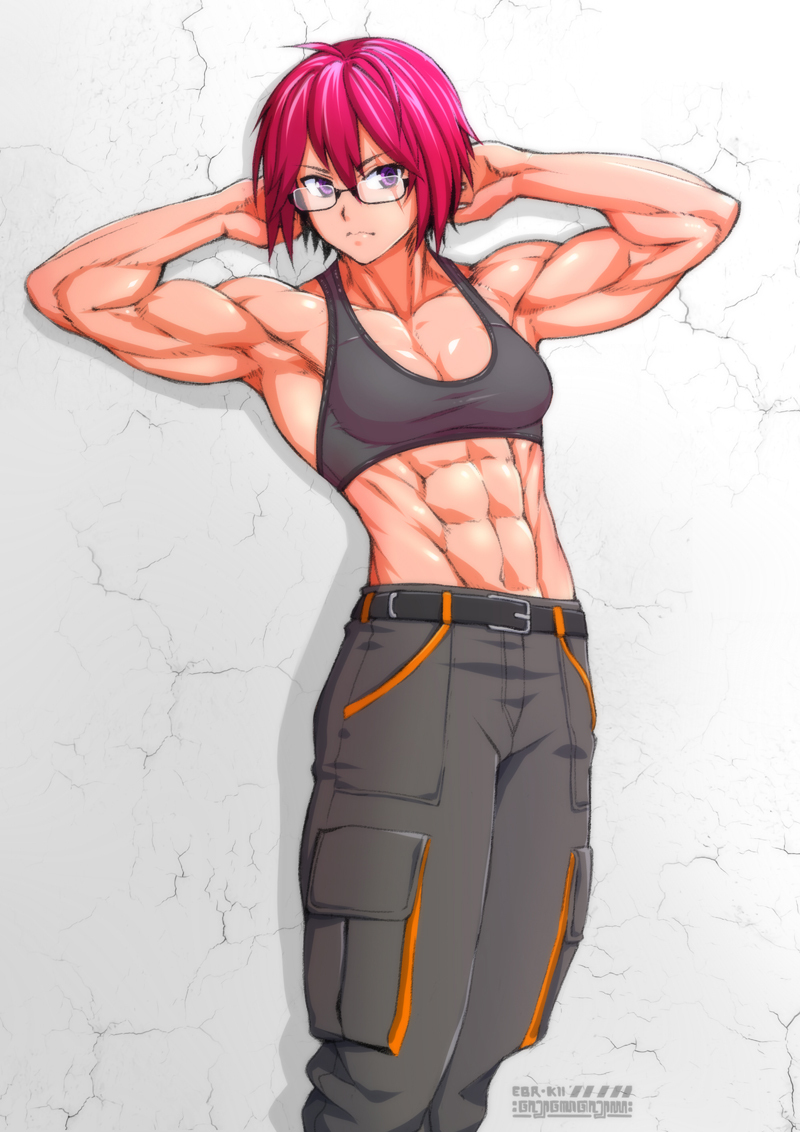 tomboy - Strong girl, Girls, Sports girls, Fitonyashka, Anime, Anime art, Art, Muscleart, Biceps, Press, Scar, Ebr-Kii, Original character, Girl in glasses