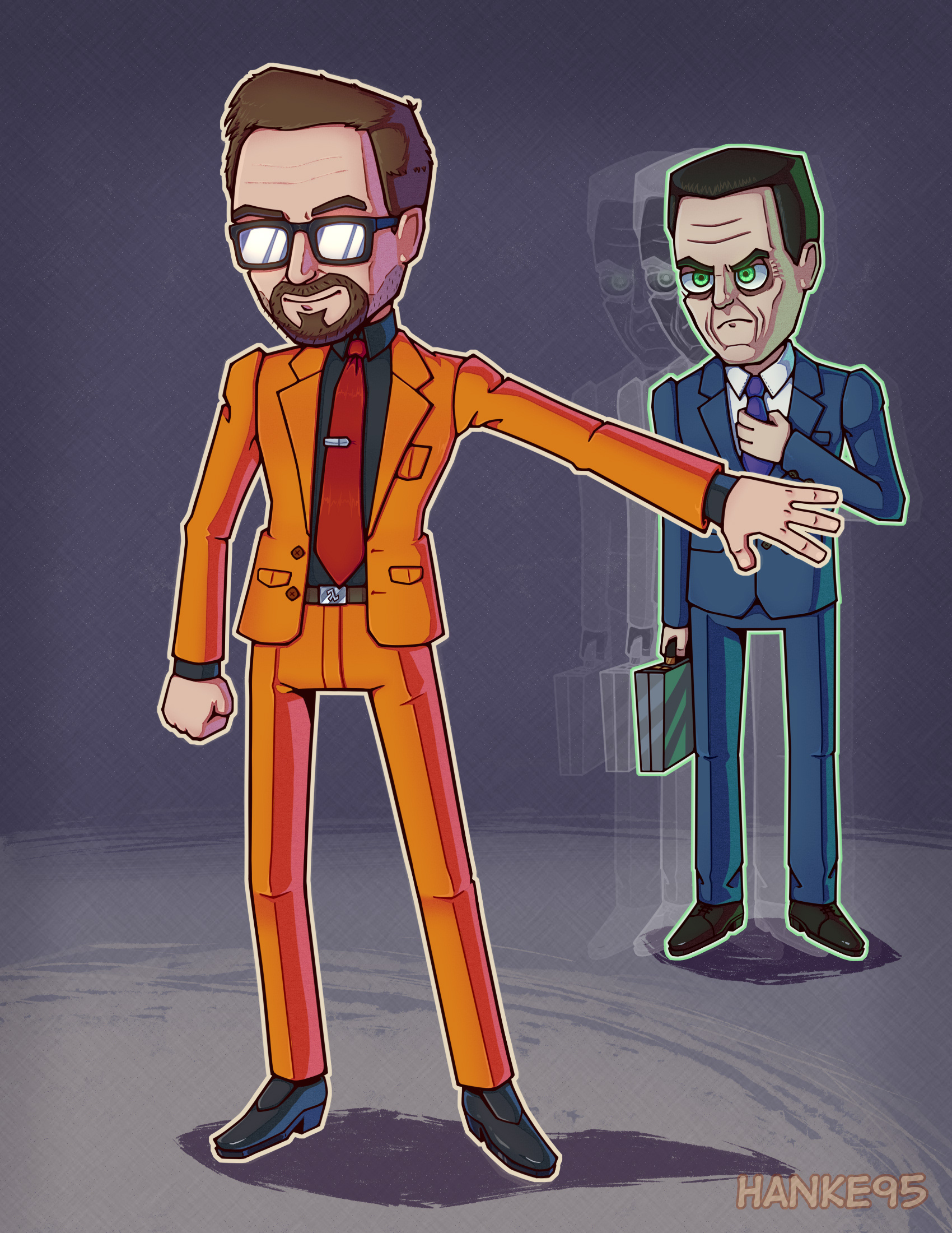 Mr. Freeman, perhaps you wanted to wear a different suit... - My, Half-life, Half-life 2, Gordon Freeman, G-man, Drawing, Digital, Digital drawing