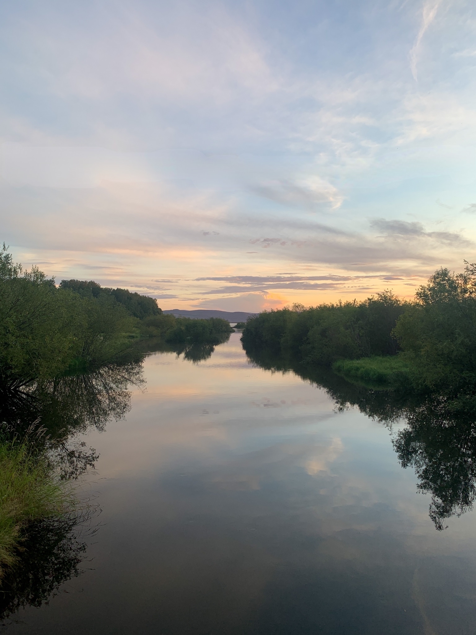 Lilac sunset - My, Sunset, Battle of sunsets, beauty of nature, River, Sky, Clouds