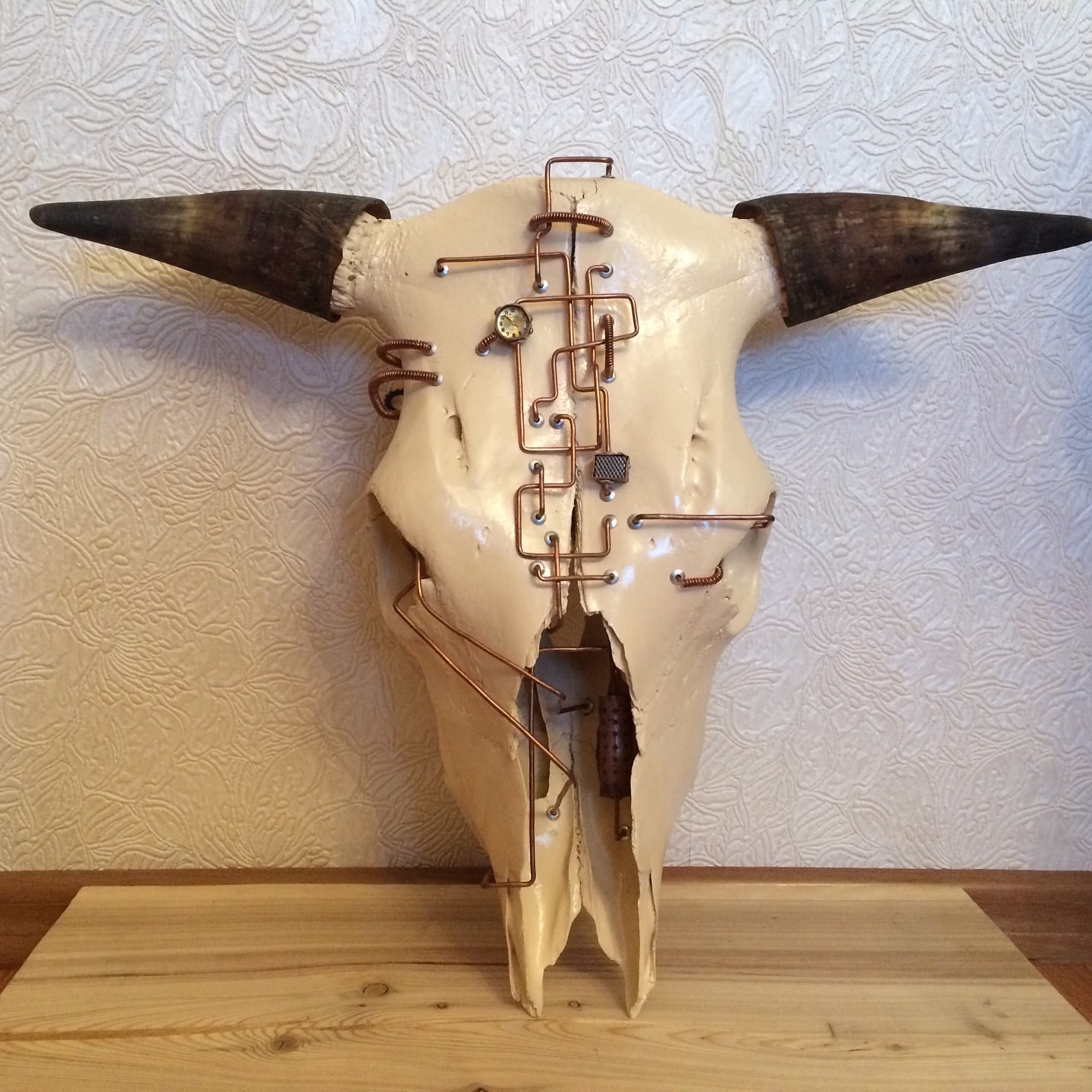 Steampunk bull skull - My, Steampunk, Dieselpunk, Handmade, Needlework, Scull, Decor, Longpost, Needlework without process, Interior