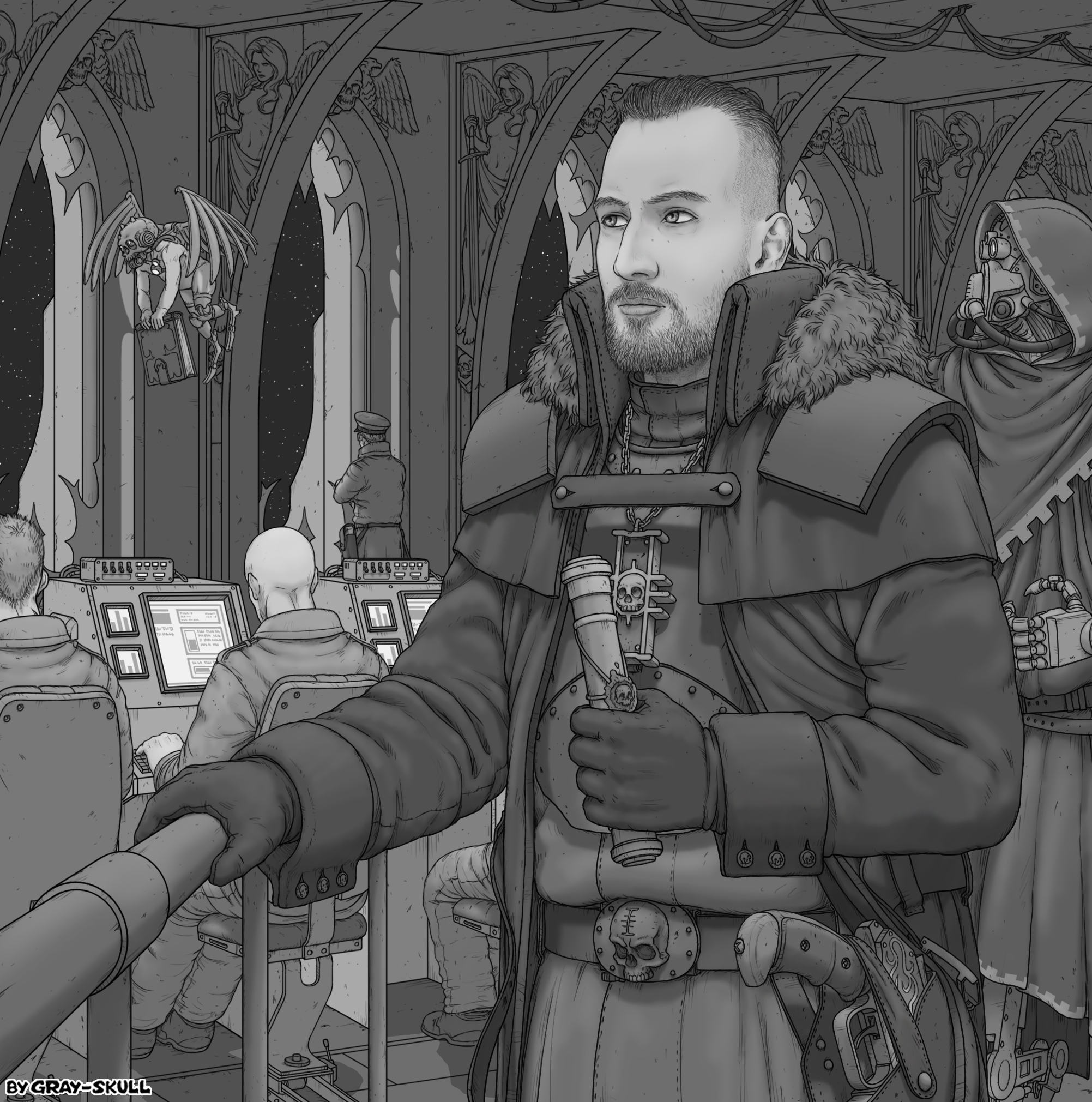 The Inquisitor on the bridge of his ship. Art to order (by Gray-Skull) - My, Warhammer 40k, Warhammer, Wh Art, Gray-skull, Imperial Navy, Portrait, Art, Images, The inquisition, Inquisitor, Inquisition