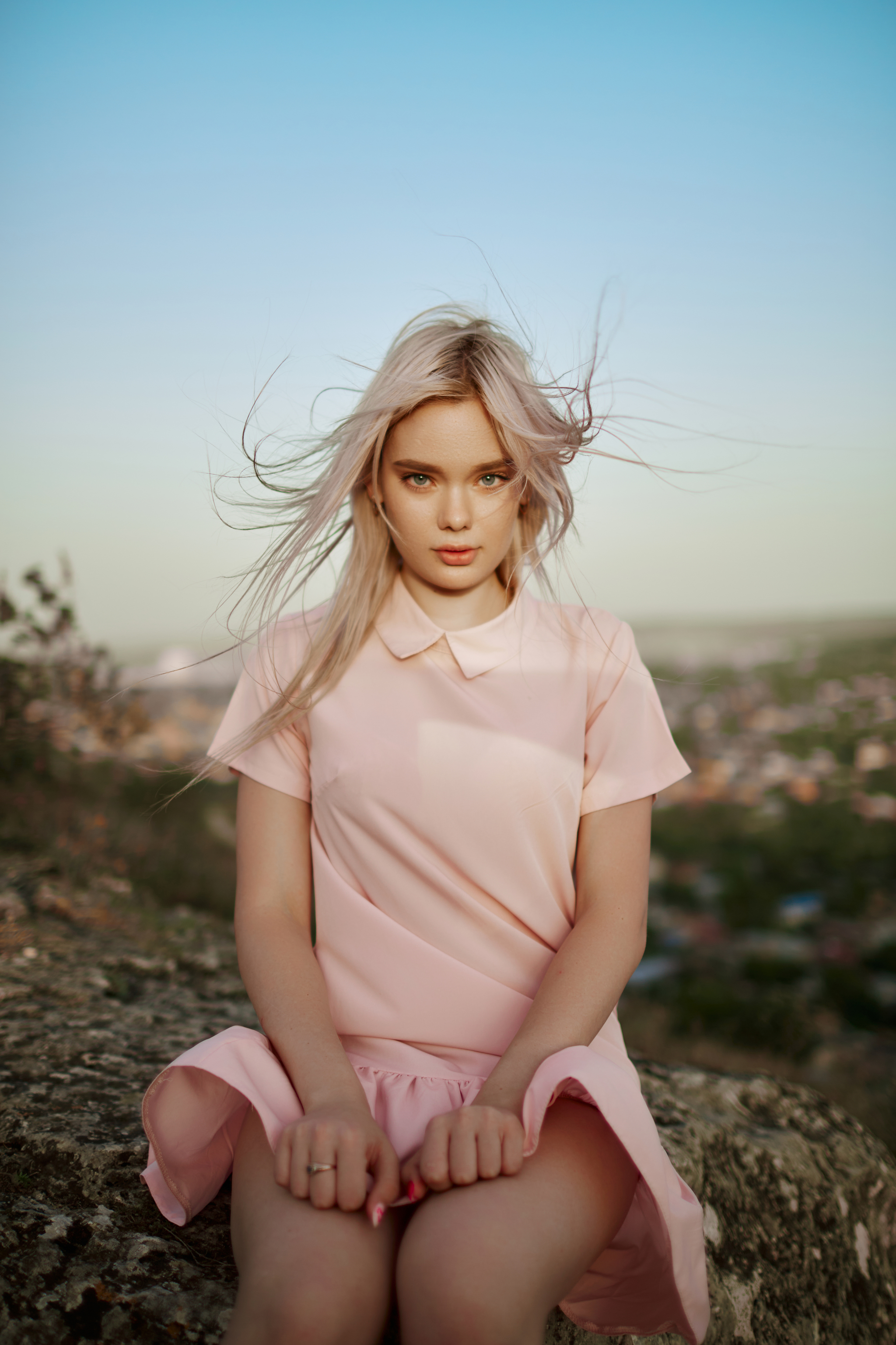 Beginning model - My, Models, Caucasus, Essentuki, Summer, The mountains, PHOTOSESSION, Blonde, Nature, Blue eyes, Sunset, Female gaze, Sight, Posing, The rocks, Longpost, Girls