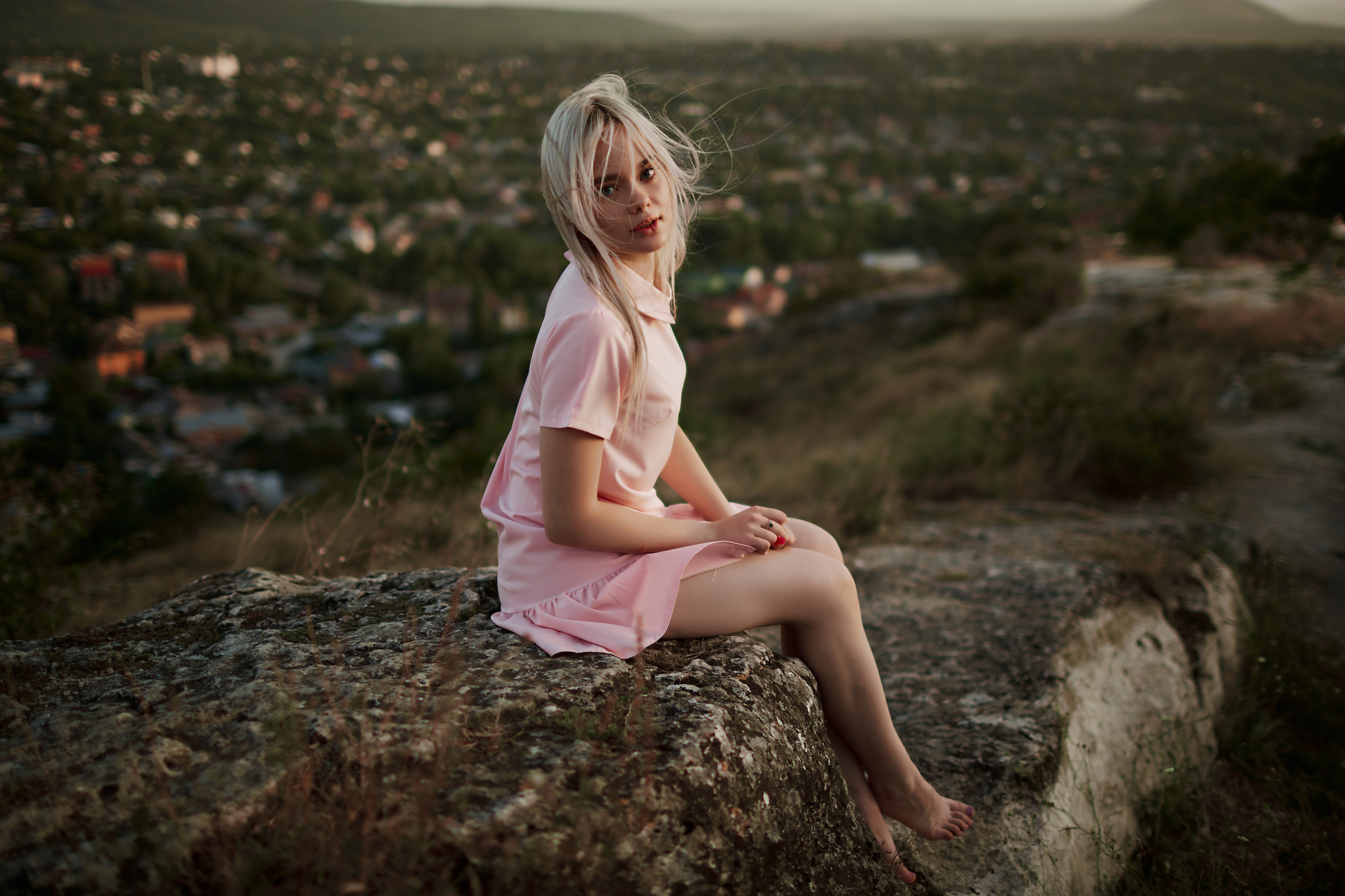 Beginning model - My, Models, Caucasus, Essentuki, Summer, The mountains, PHOTOSESSION, Blonde, Nature, Blue eyes, Sunset, Female gaze, Sight, Posing, The rocks, Longpost, Girls