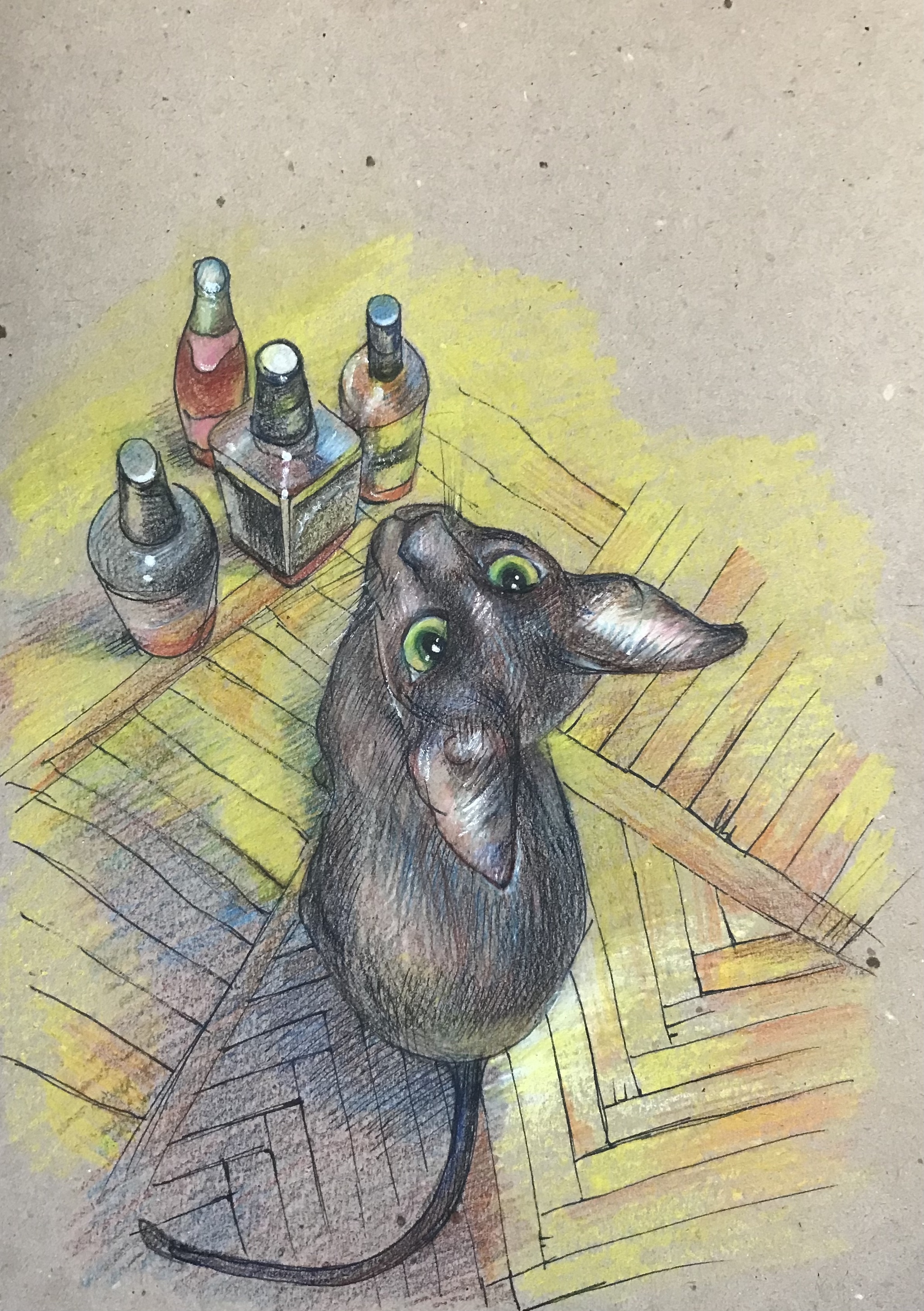 To drink or not to drink? - My, Luboff00, Colour pencils, Graphics, Traditional art, Liner, Oriental cats