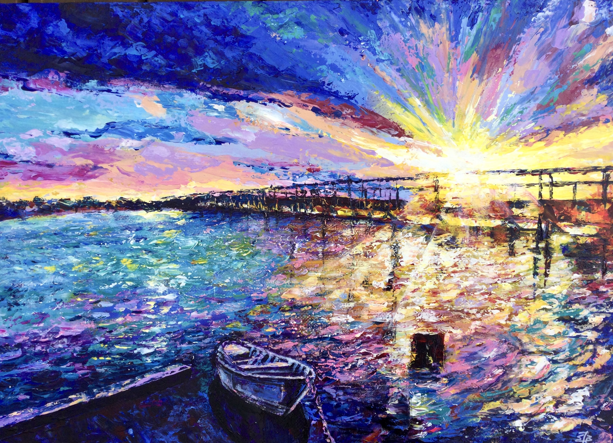 summer sunset - My, Summer, Sunset, Bridge, Impressionism, Painting, Acrylic