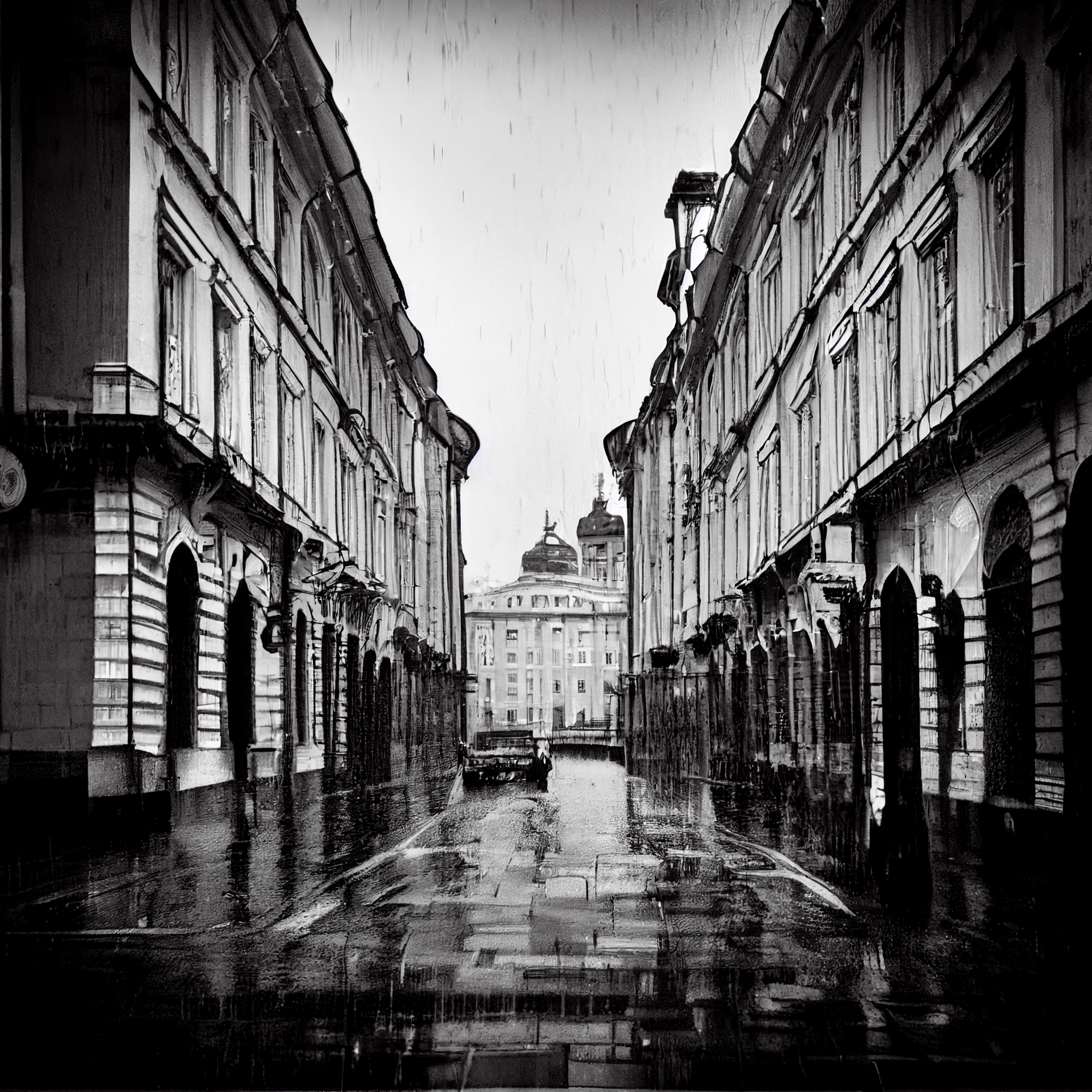 Reply to the post It's raining in St. Petersburg today - My, Midjourney, Нейронные сети, Rain, Town, Artificial Intelligence, Computer graphics, Art, Noir, Reply to post, Longpost