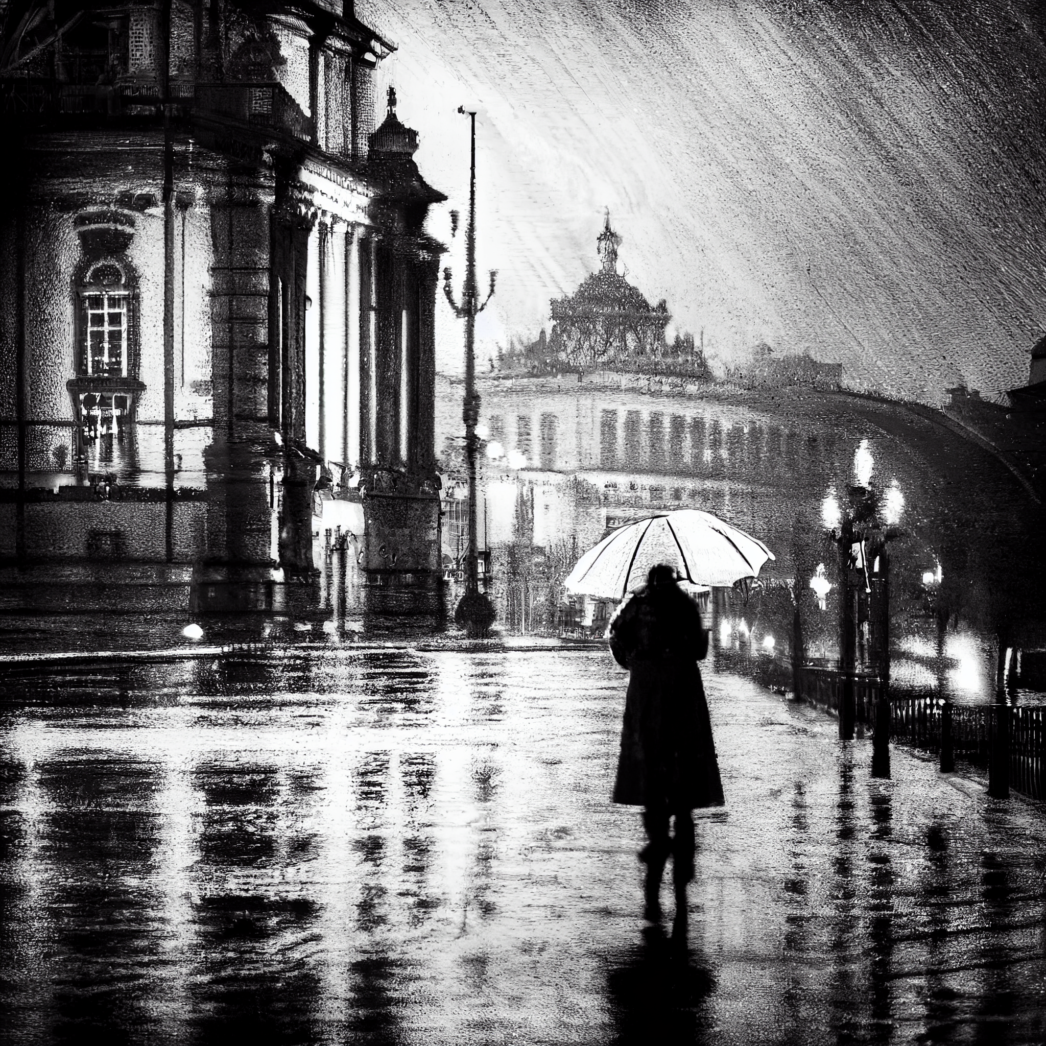 Reply to the post It's raining in St. Petersburg today - My, Midjourney, Нейронные сети, Rain, Town, Artificial Intelligence, Computer graphics, Art, Noir, Reply to post, Longpost