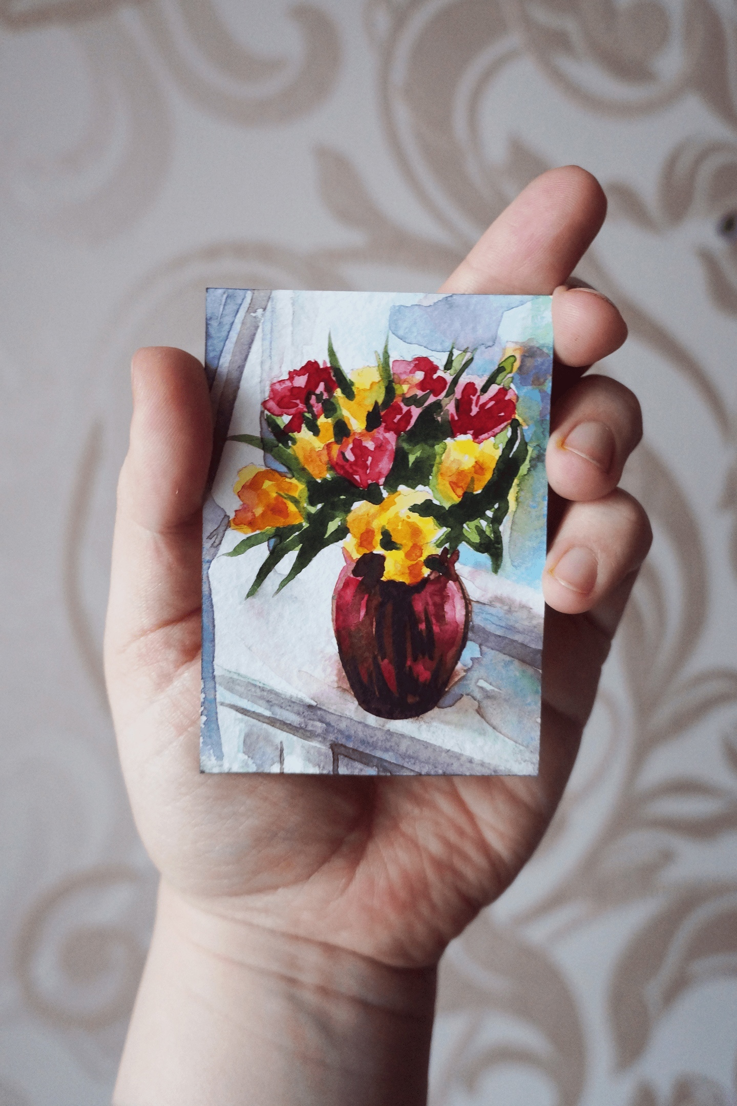 Flower Compliment (ACEO) - My, Painting, Creation, Painting, Drawing, Aceo, Watercolor, Cards, Collecting, Exchange, Artist, Longpost