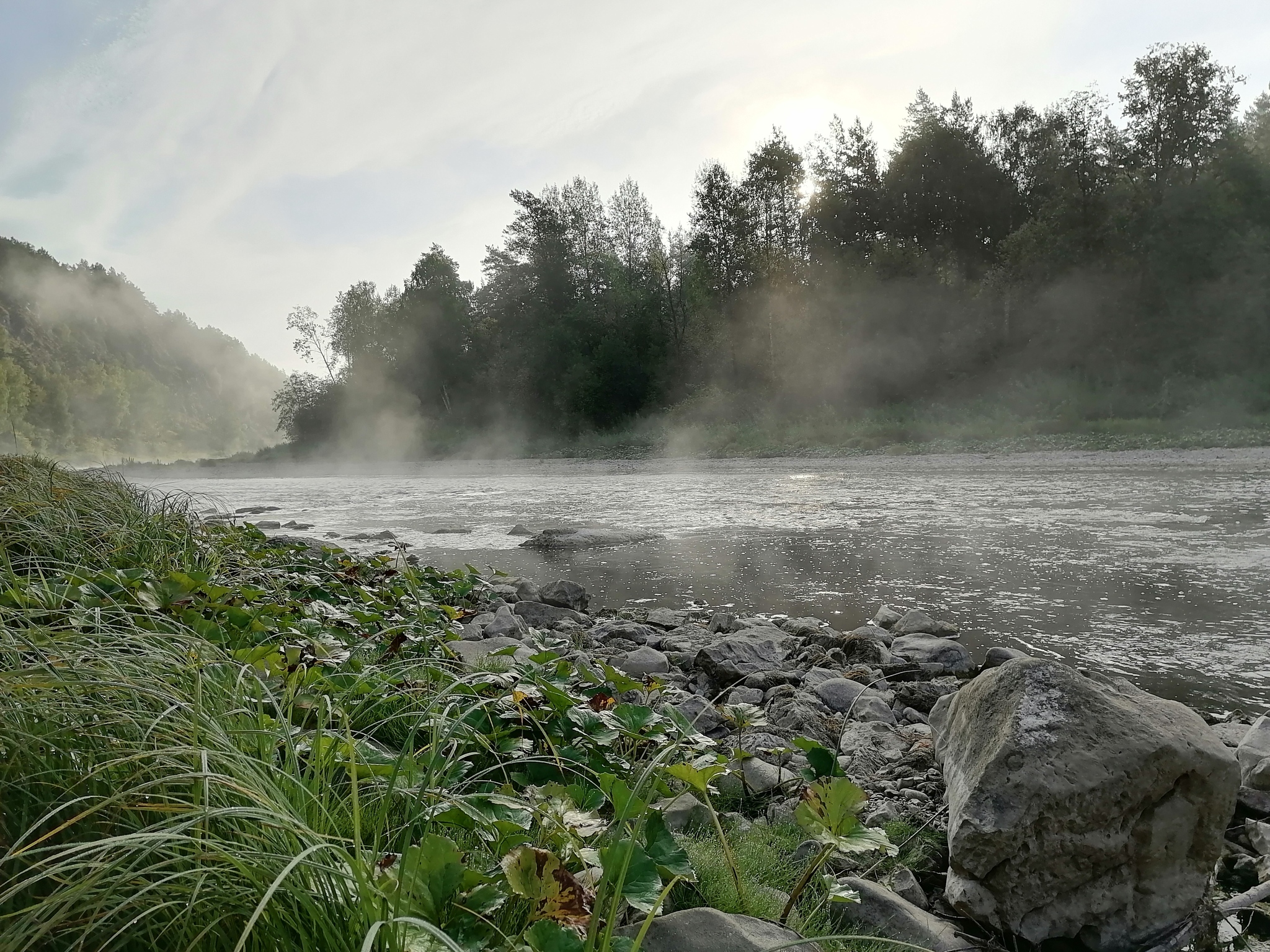 Dawn on the river Yuryuzan - My, dawn, Fog, River, Yuryuzan, Bashkortostan, Mobile photography, Honor 9, Longpost