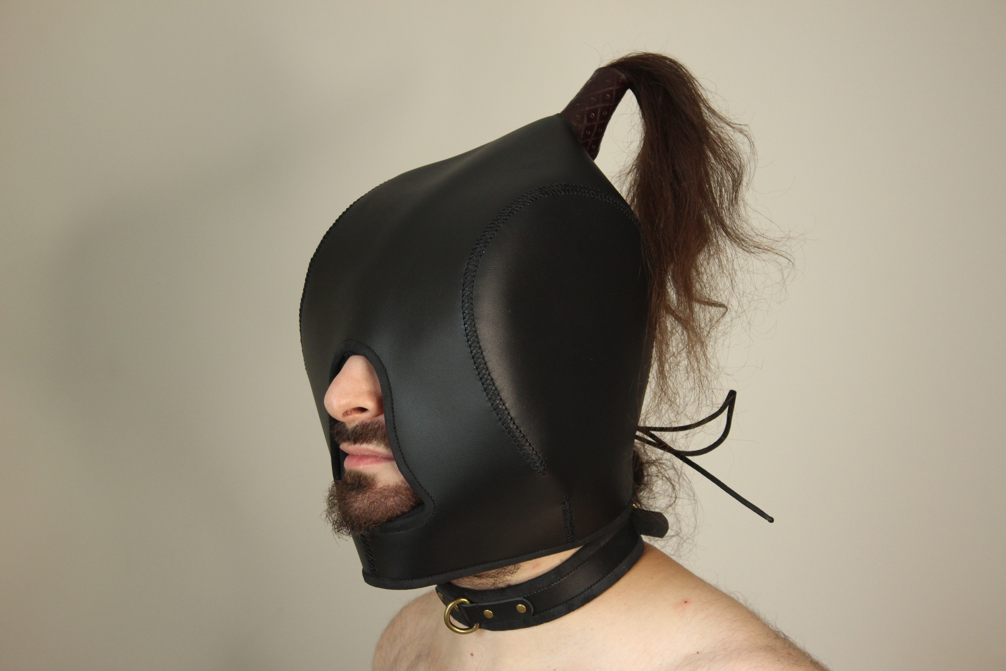 Falcon hood. For people - My, Leather, Accessories, Leather products, Natural leather, Male, Klobuchok, Men, BDSM, Sewing, Longpost, Needlework with process