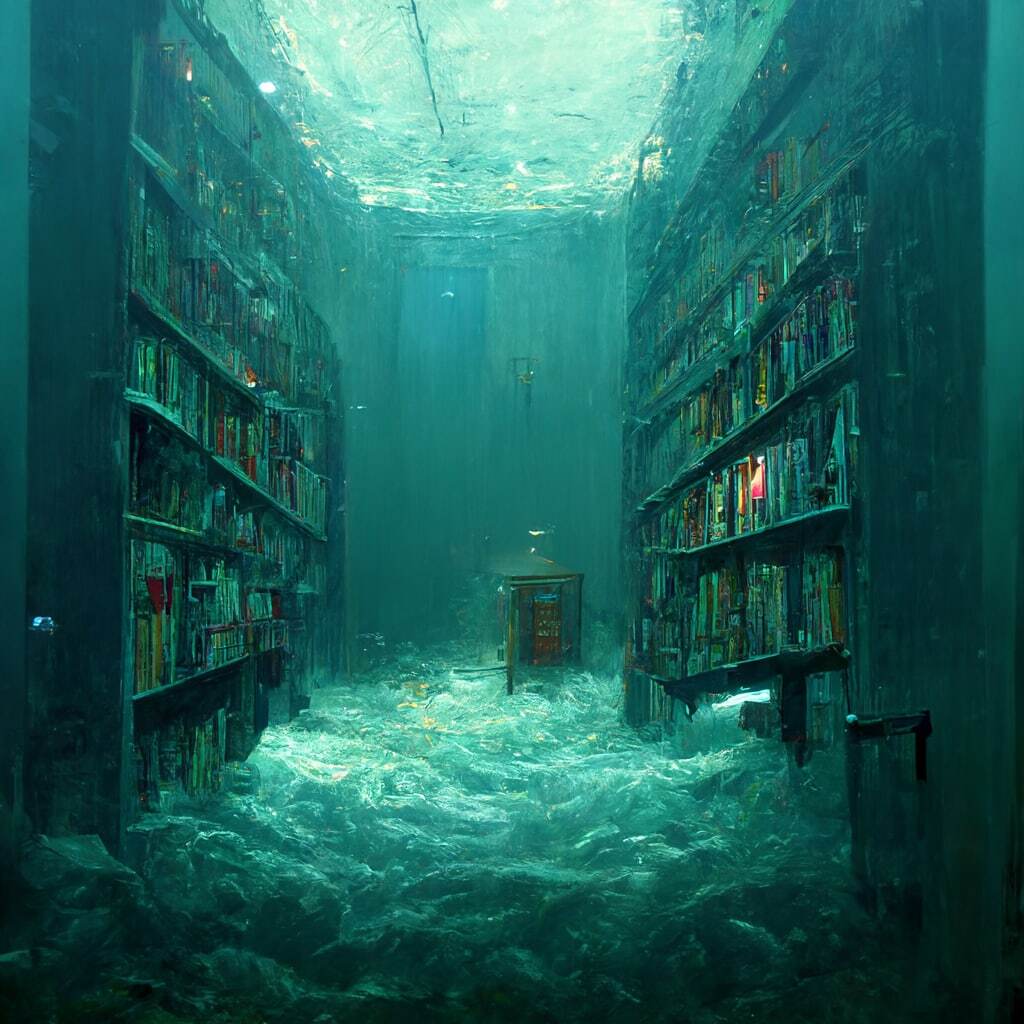 Underwater Libraries by midjourney - Midjourney, Нейронные сети, Art, Under the water, Library