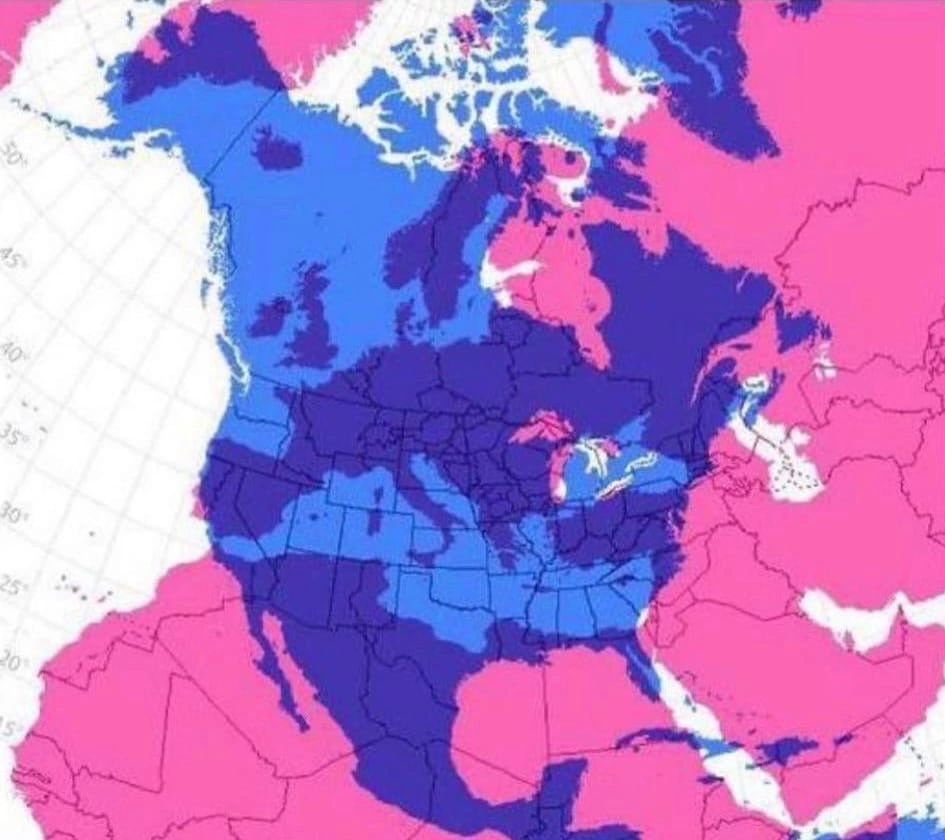 Latitude-preserving overlay of North America over Eurasia and Africa - Cards, North America, Europe, Asia, Latitude, Africa, Geography, From the network