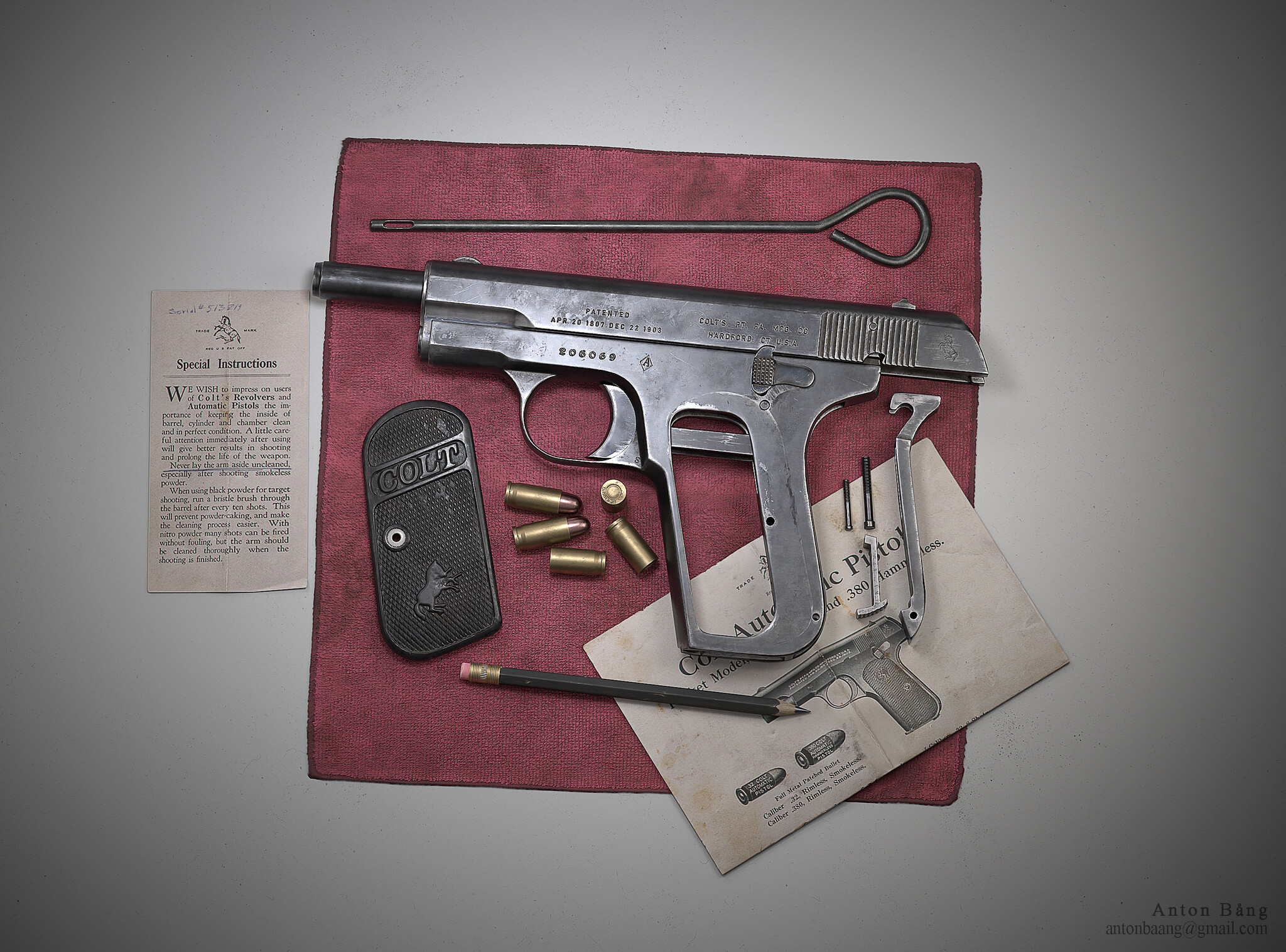 Colt 1903 Pocket Hammerless - Арт, Artstation, Оружие, Пистолеты, Кольт, 1903, 3D, Видео, Длиннопост