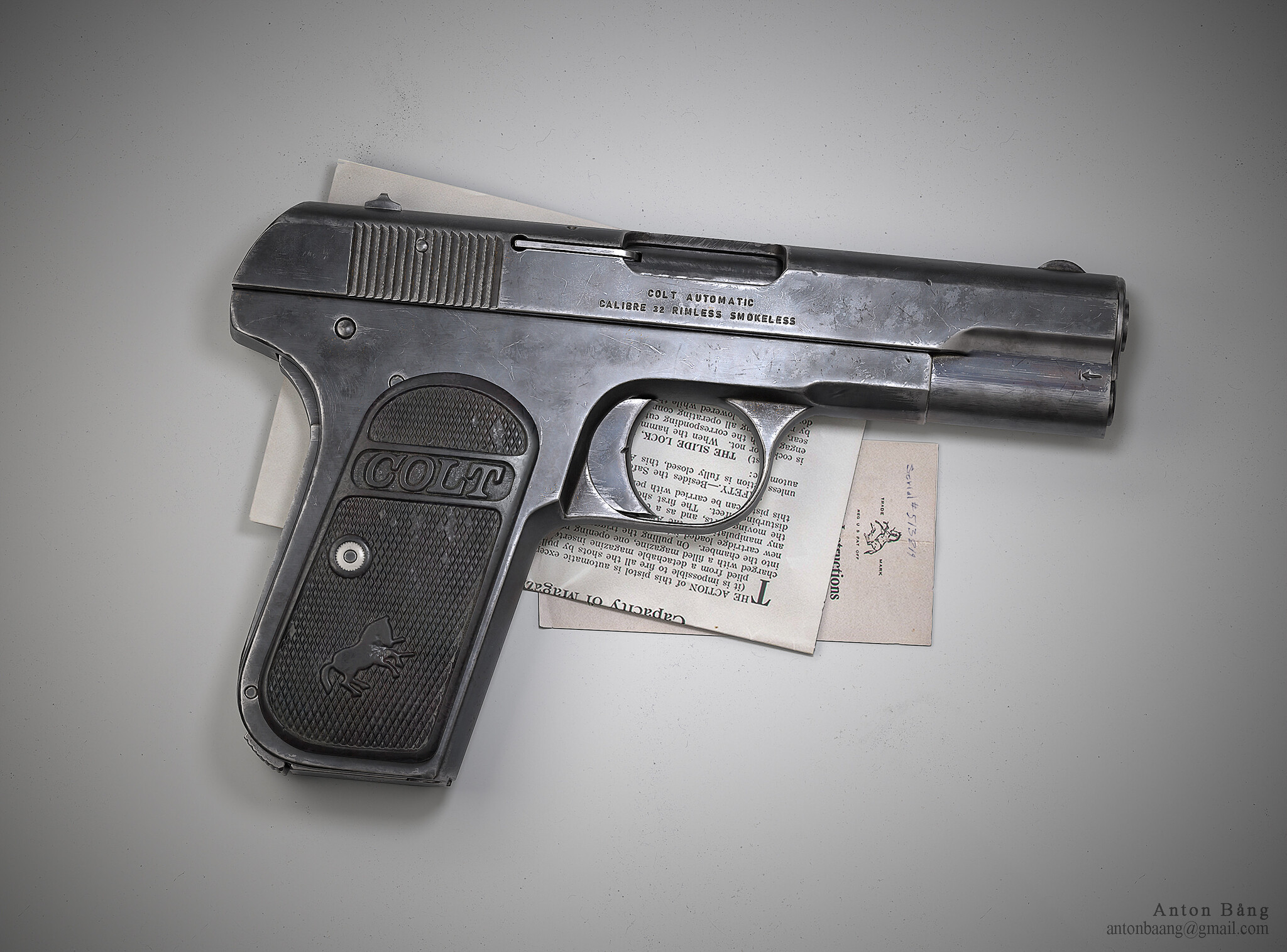 Colt 1903 Pocket Hammerless - Арт, Artstation, Оружие, Пистолеты, Кольт, 1903, 3D, Видео, Длиннопост