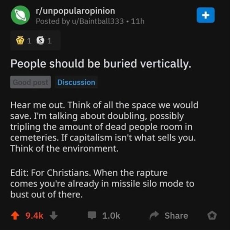 People should be buried vertically - Deceased, Cemetery, Ergonomics, Ascension, Screenshot, Humor