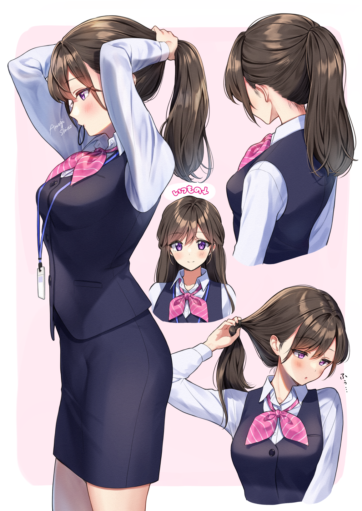 Office Lady - Anime art, Anime, Original character, Office, Office workers, Badge, Longpost, Girls