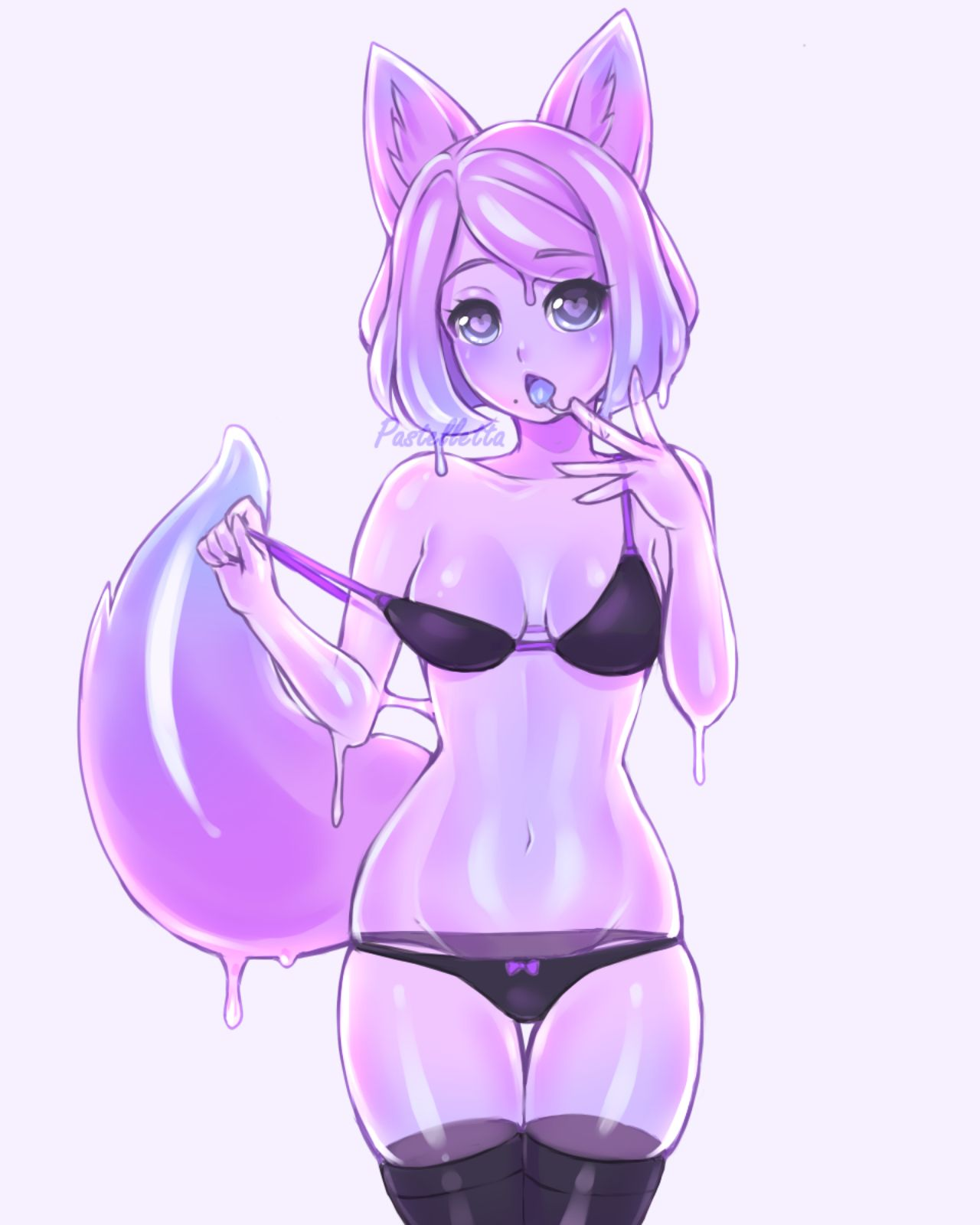 Cat slime or slime cat? - NSFW, Anime, Anime art, Original character, Monster girl, Slime, Animal ears, Underwear, Stockings, Pantsu, Neko