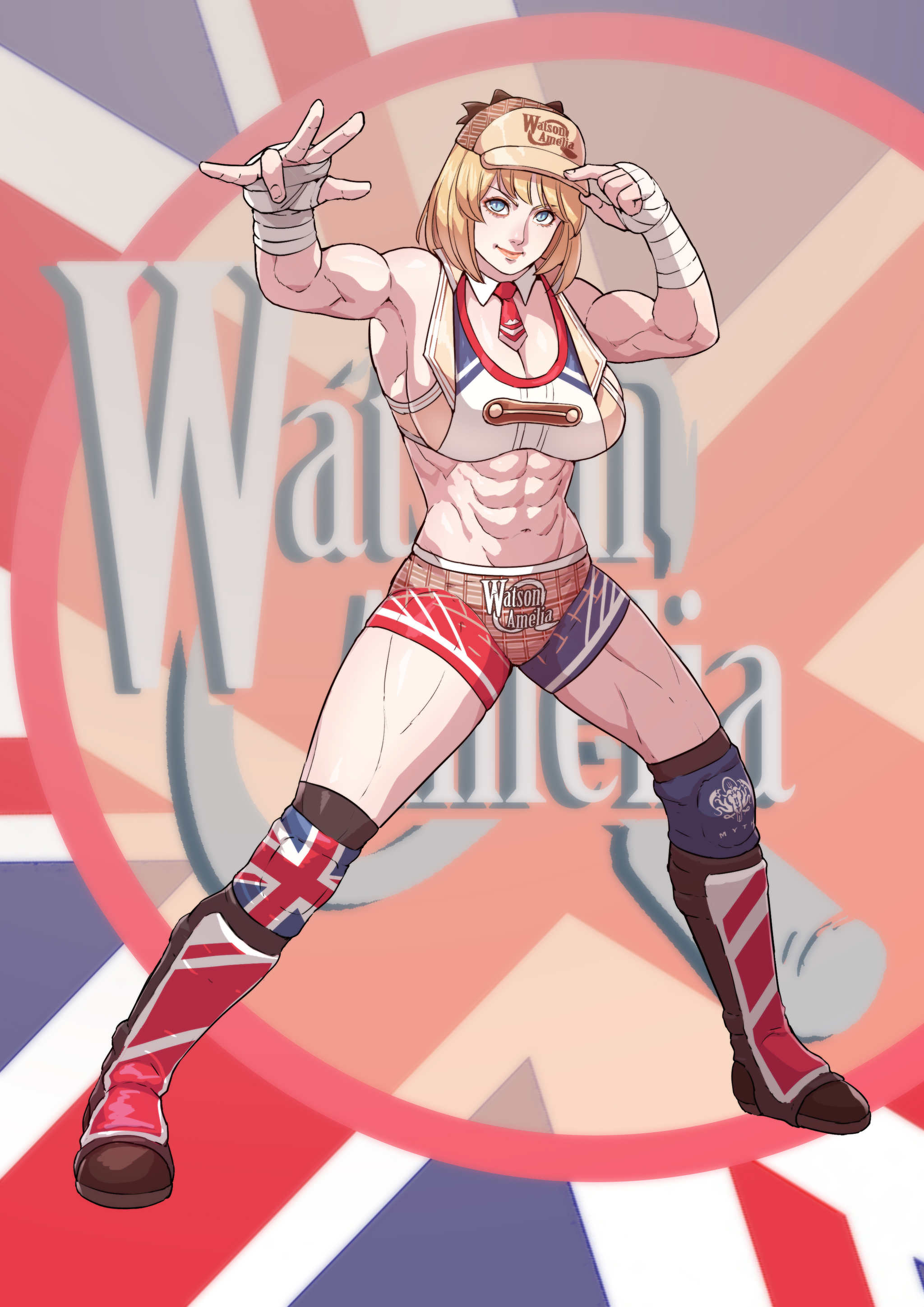 Hololive Wrestlng girls by cirenk - Аниме, Арт, Anime Art, Hololive, Рестлинг, Gawr Gura, Mori Calliope, Muscleart, Takanashi Kiara, Длиннопост, Watson Amelia, Cirenk