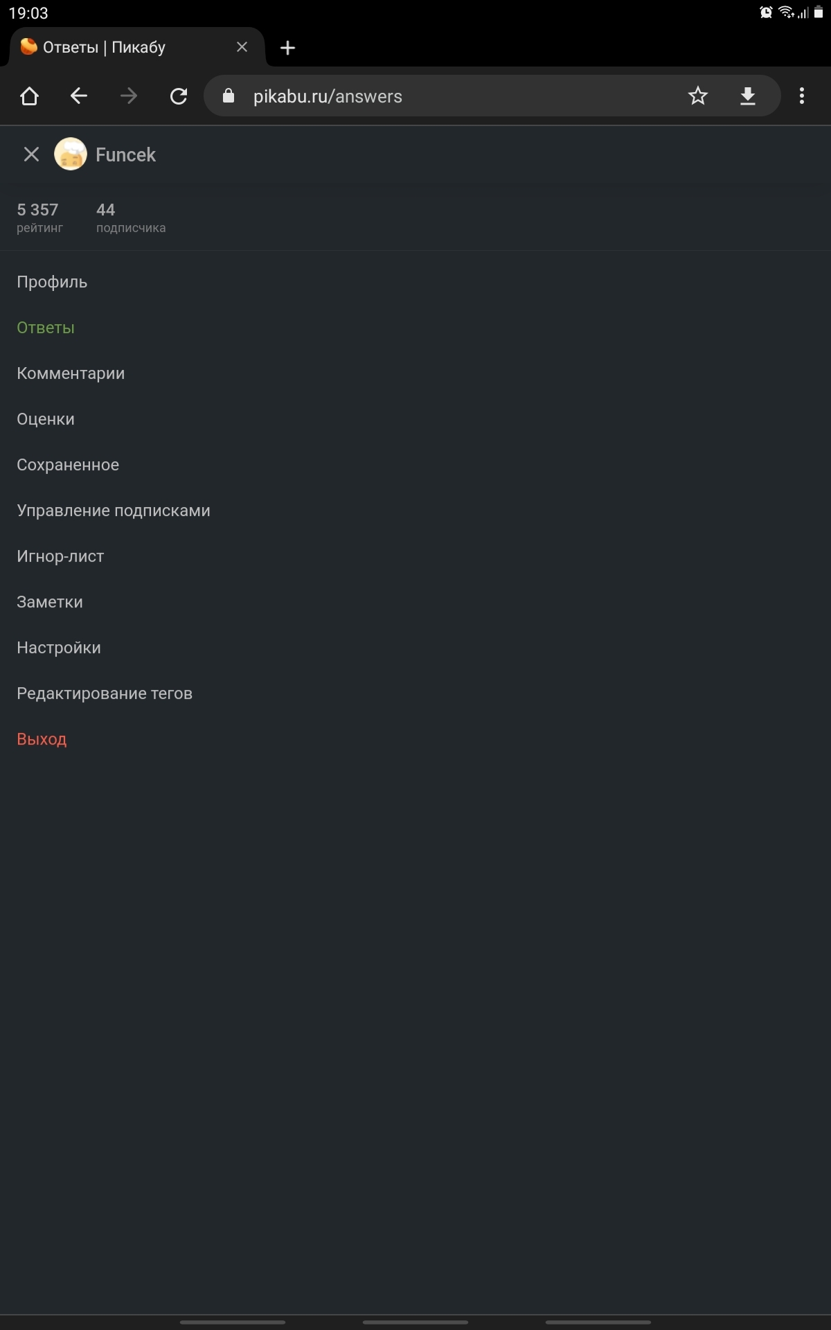 Пропало меню профиля | Пикабу