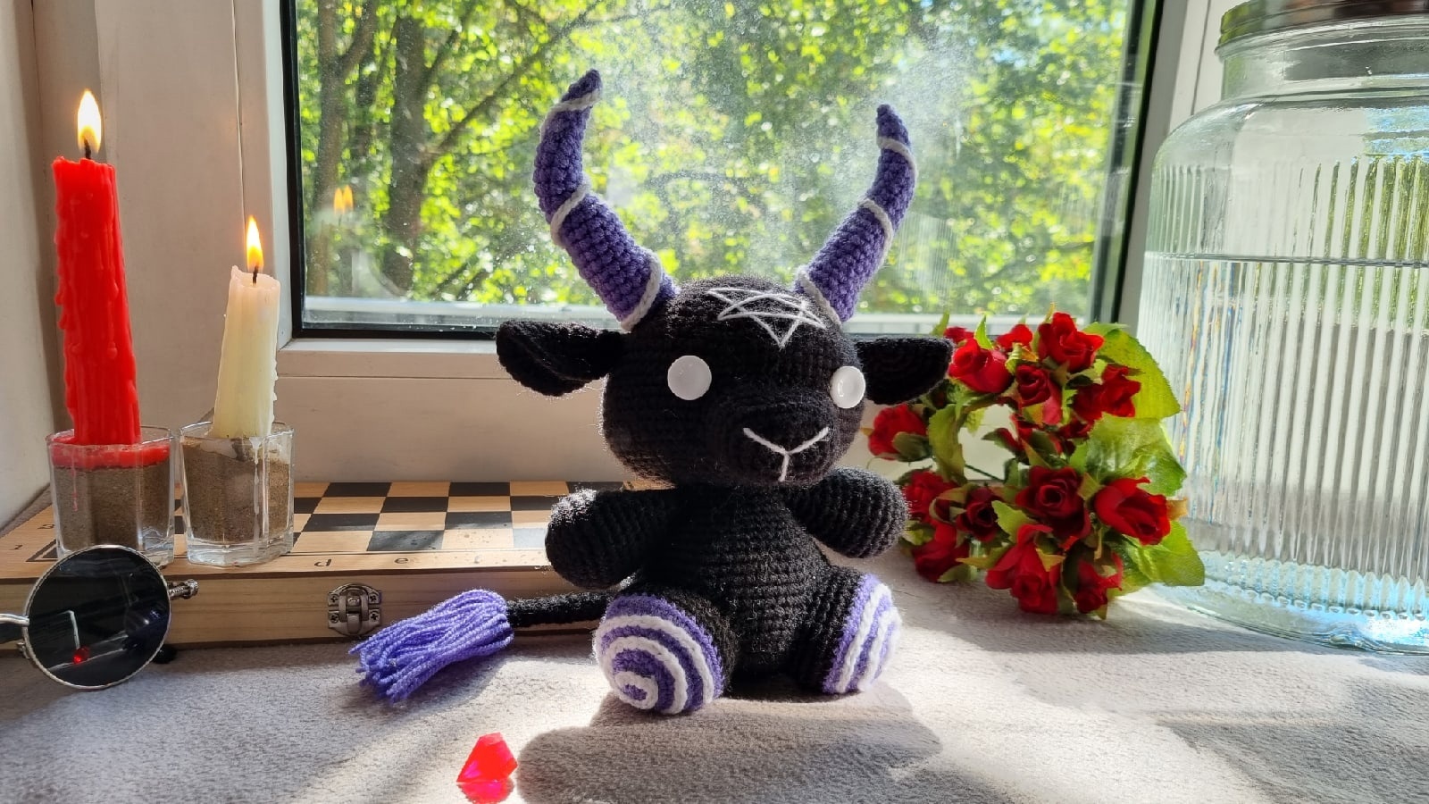 Lost Baphomet - My, Knitting, Crochet, Knitted toys, Needlework without process, Amigurumi, Author's toy, Embroidery, Toys, Sewing, Soft toy, Baphomet, Satanism, Longpost, Needlework