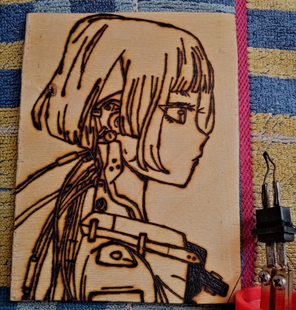 Cyberpunk edgerunner (Lucy) - My, Cyberpunk, Pencil drawing, Drawing, Sketch, Beginner artist, Pyrography, Longpost, Sketch