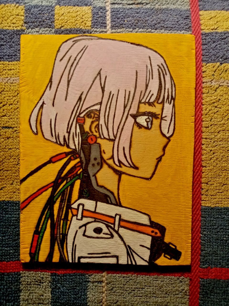 Cyberpunk edgerunner (Lucy) - My, Cyberpunk, Pencil drawing, Drawing, Sketch, Beginner artist, Pyrography, Longpost, Sketch