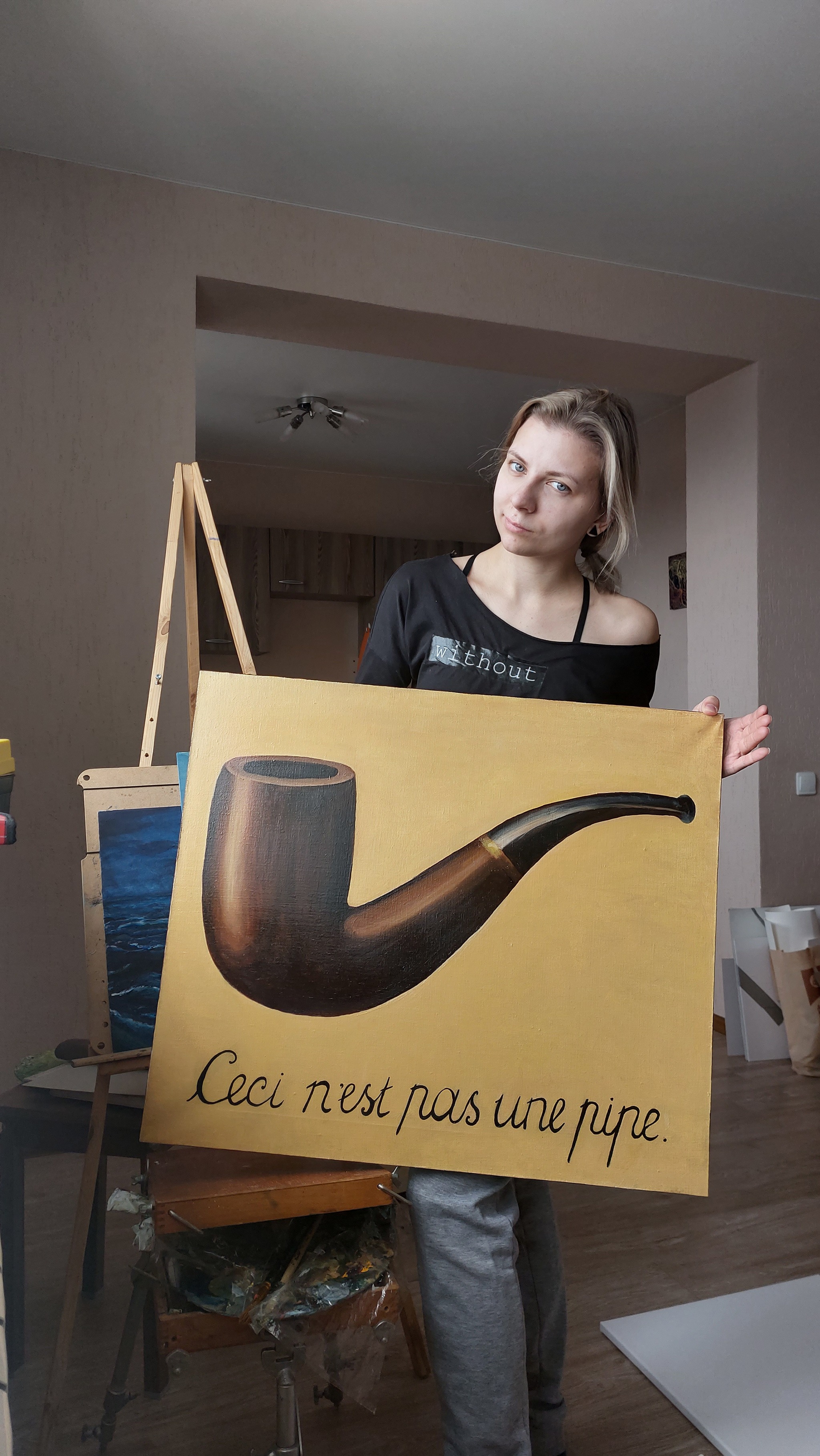 Treachery of images (copy, oil) - My, Painting, Copy, Art, Rene Magritte, Oil paints, Longpost, Smoking pipe