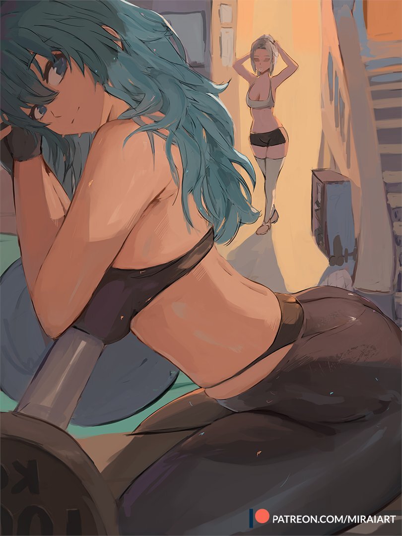 Workout - NSFW, Mirai, Art, Anime, Anime art, Hand-drawn erotica, Fire emblem, Byleth, Edelgard, Games