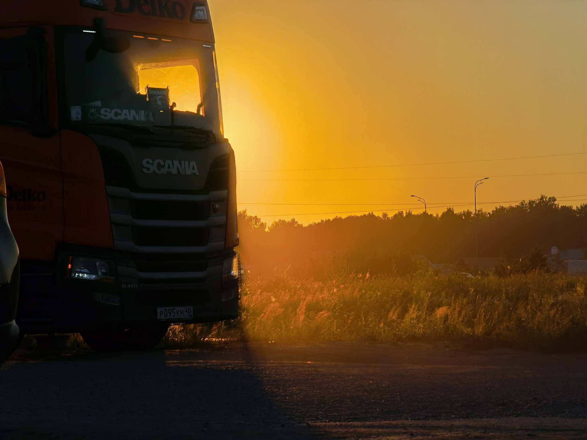 Redheads have no soul - My, Scania, Mobile photography, Summer, Sunset, Transport, Truck, Delko