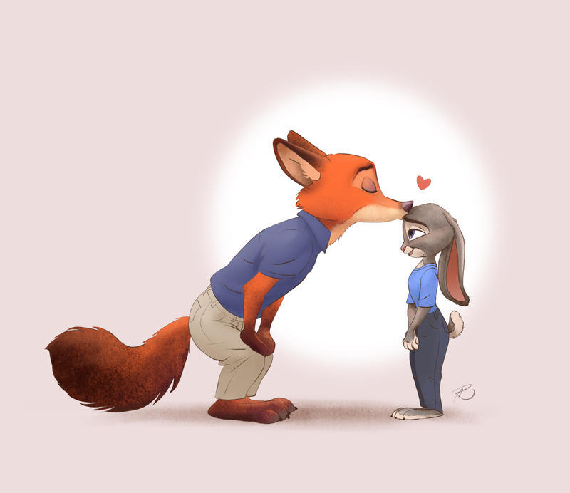 Поцелуй - Зверополис, Ник и джуди, Nick Wilde, Judy Hopps, Поцелуй, Фурри, Арт