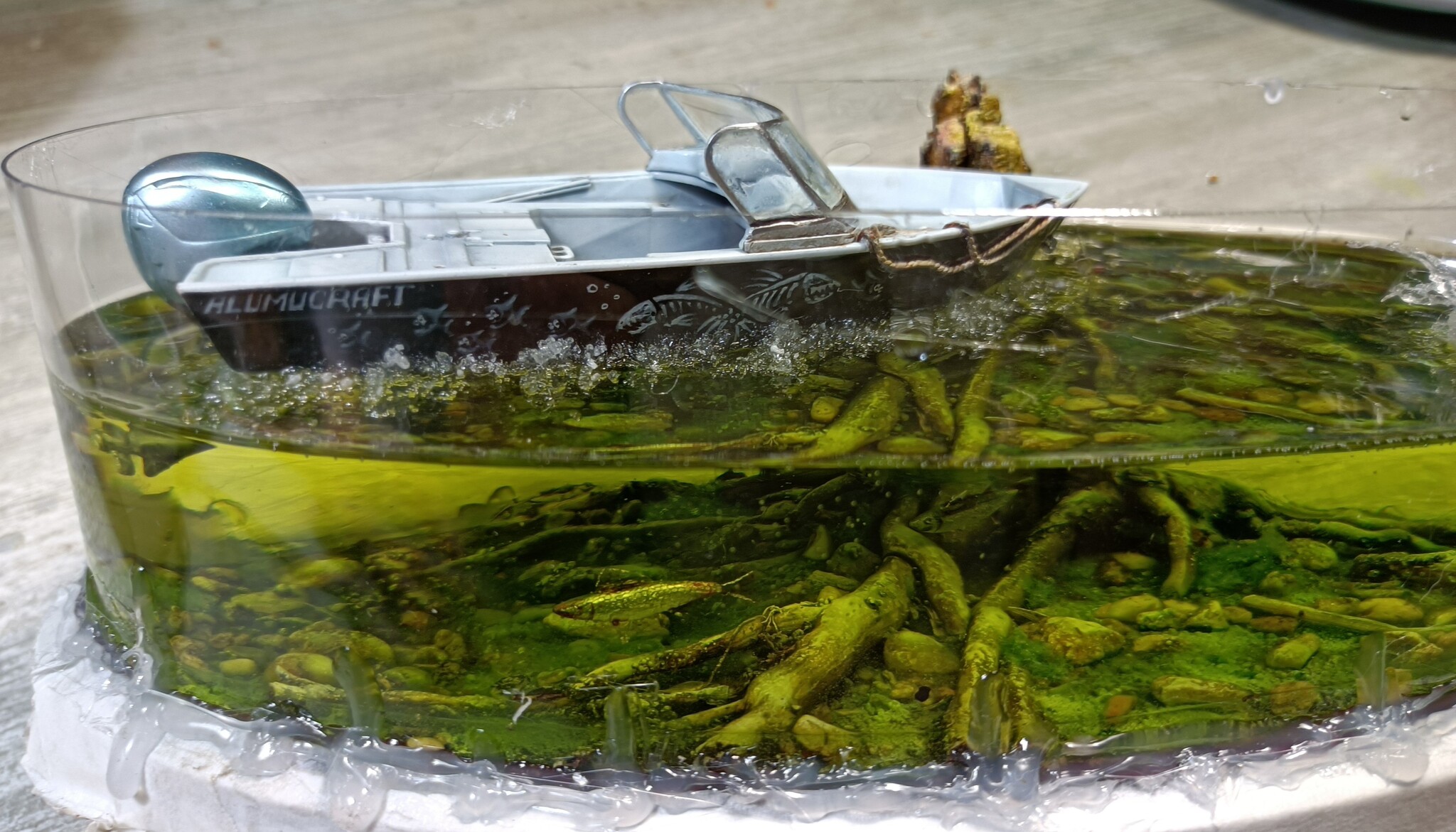 Making a diorama Fishing - My, Presents, Modeling, Stand modeling, Painting miniatures, Miniature, Scale model, With your own hands, Fishing, Powerboat, Volga river, River, A fish, Children, Epoxy resin, Dispute, Sport, Kazan, Longpost, Needlework with process, Collecting