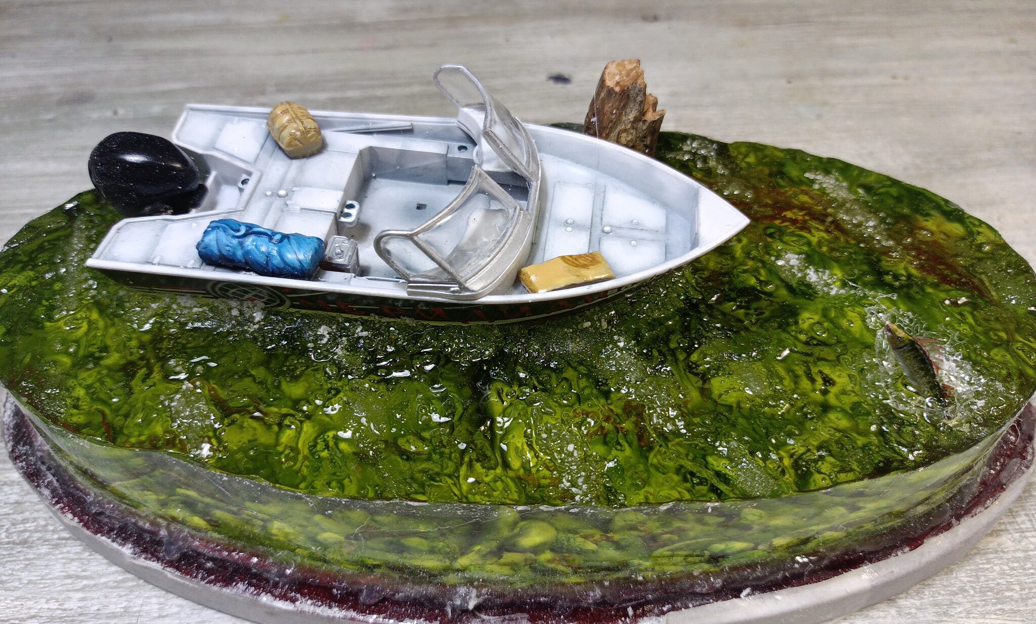 Making a diorama Fishing - My, Presents, Modeling, Stand modeling, Painting miniatures, Miniature, Scale model, With your own hands, Fishing, Powerboat, Volga river, River, A fish, Children, Epoxy resin, Dispute, Sport, Kazan, Longpost, Needlework with process, Collecting